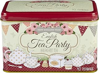 New English Teas Red Tea Party Tea Tin with 40 English Breakfast Teabags