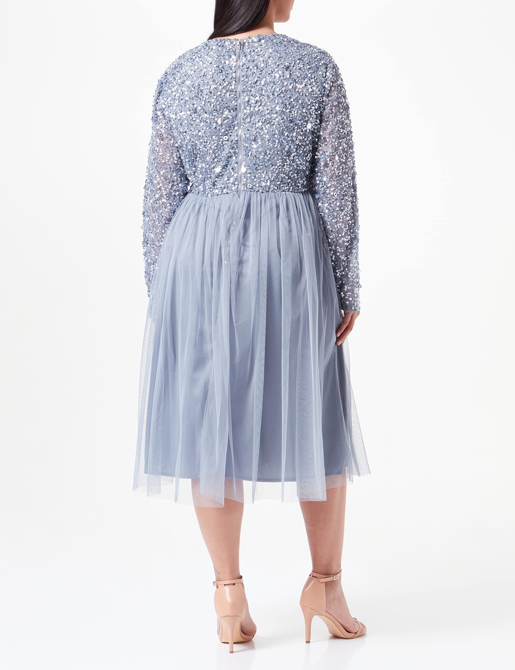 Maya Deluxe Damen Maya Faux Warp Front Versierd Midi Jurk Brautjungfernkleid – Bild 4