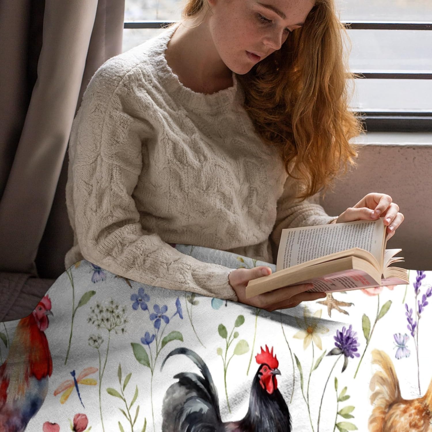 Plush Chicken Wildflowers Blanket for Couch Bed Sofa | 40"x50" Farm Lover Decor for Girls Boys | Gift for Chicken Lovers All Seasons - Image 3
