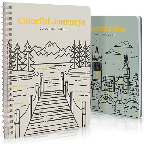 Beautiful Adult Coloring Book Set of 2 for Relaxation - Inspirational Adventures and Landmarks Scenery for The Spirit of Wanderlust - Perfect Stress-Relieving Gift for Women (Journeys & Cities, 2) - Journeys & Cities - 2