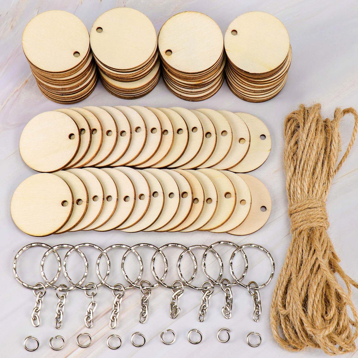 Dischi Di Legno Naturali - 100 Pezzi Con Foro E Anelli, Spessore 4mm Per Fai Da Te - Foto 4