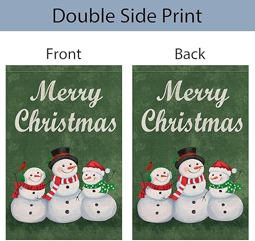 Miniatura 5 de Bandera de jardín de muñeco de nieve de Feliz Navidad de 12 x 18 pulgadas, doble cara, pequeña arpillera de invierno, bandera de Navidad de granja,