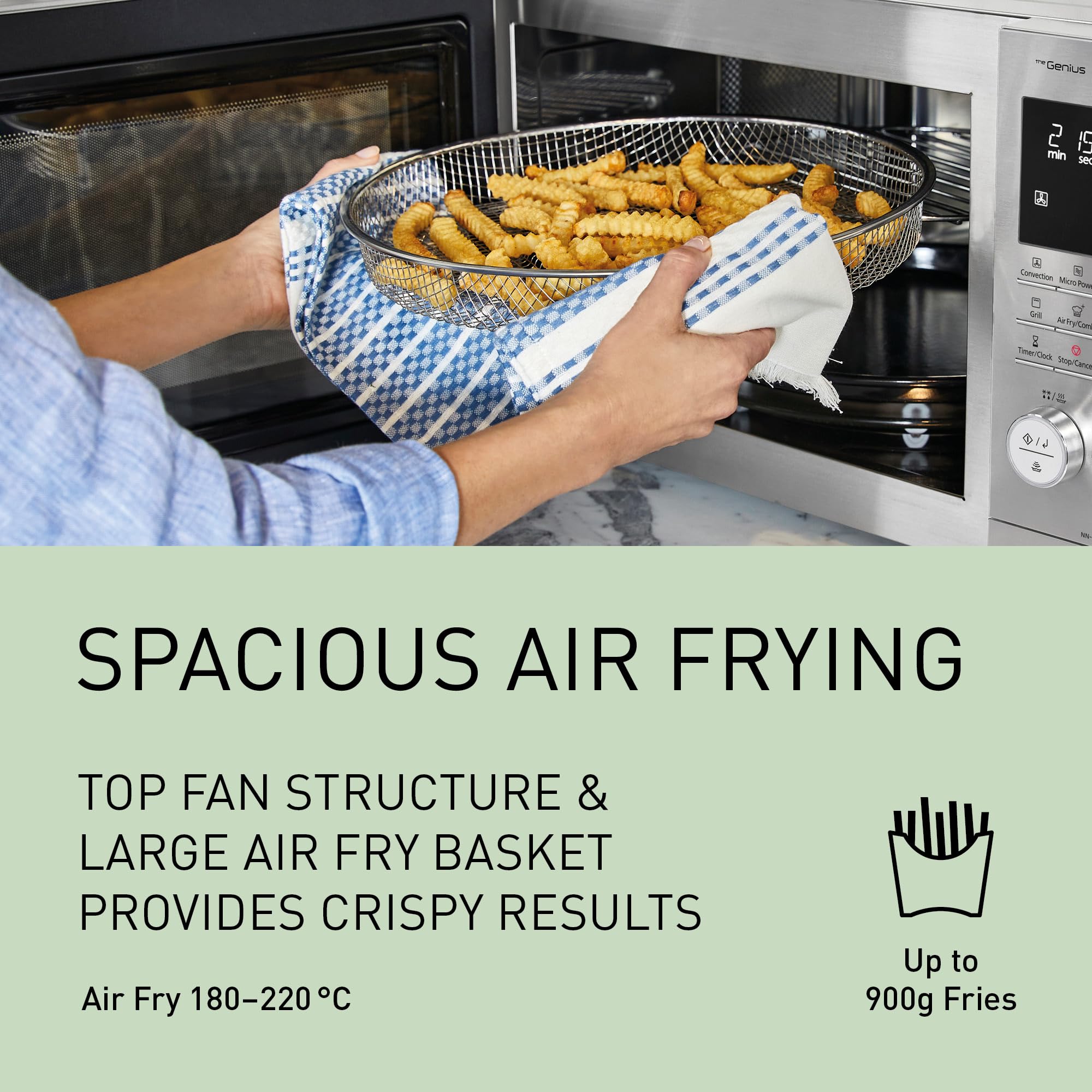 Panasonic NN-CD88QSEPG Air Fry Combi Horno Microondas de 34 L con Grill De Cuarzo, 1000 W, Descongelación Automática, Sensor Genius, Acero Inoxidable, Plateado