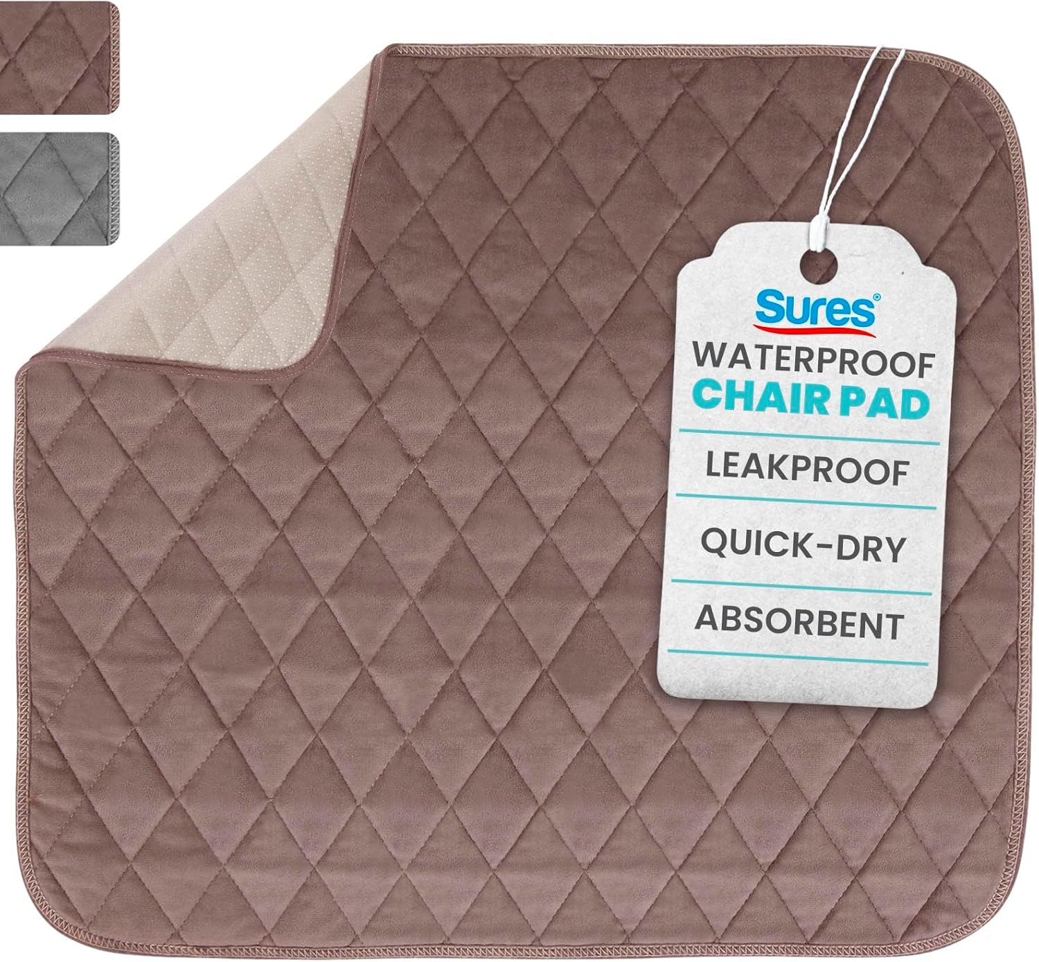 Sures Waterproof Chair Pads for Incontinence (22" x 21") - Washable, Waterproof Seat Protector - Chair Protector Seat Cover - Absorbent Pad for Bed, Seat, Car, Wheelchair & Recliner (Brown, 1 Pack) Brown 1 Pack