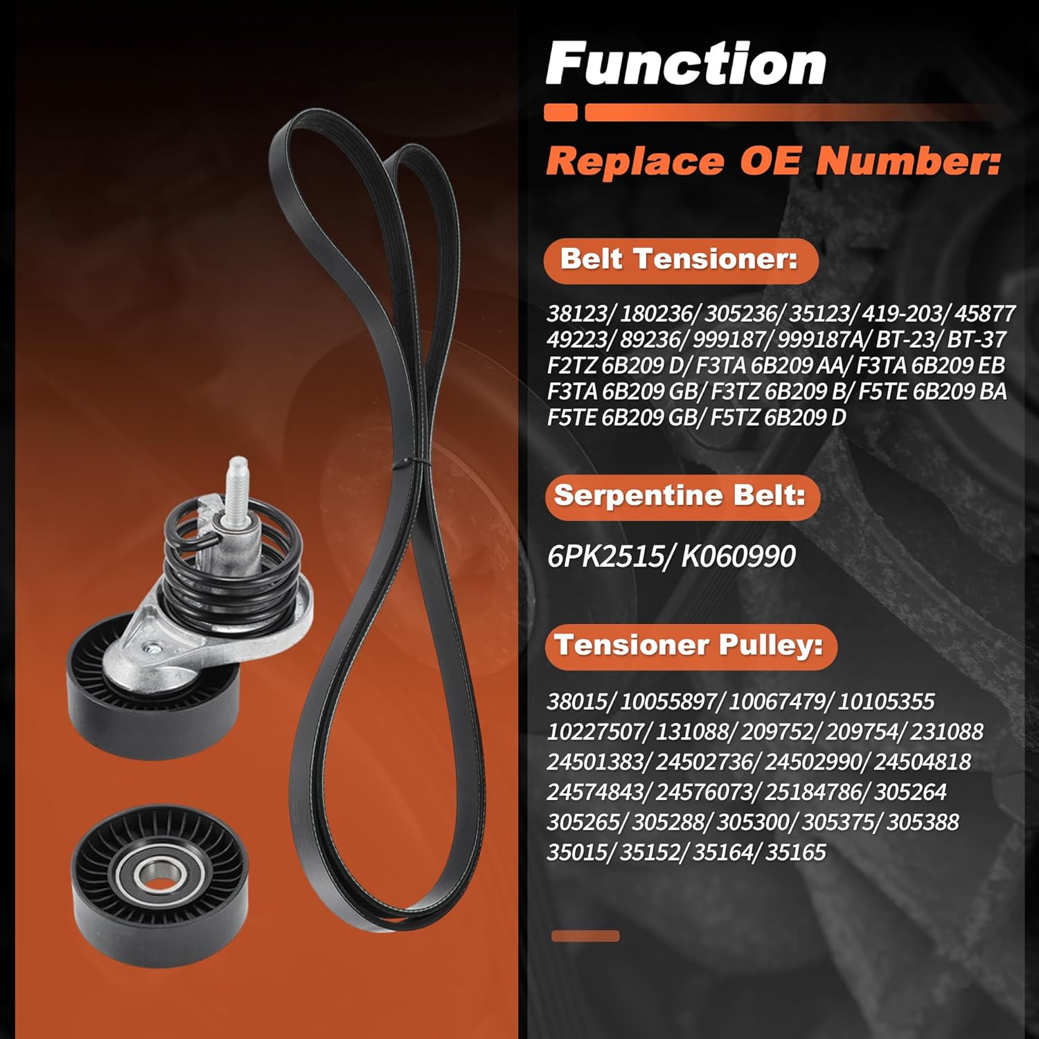 Serpentine Belt Drive Tensioner Kit for Ford F150 F250 F350 V8 5.0L 1993-1996 Engine Drive Belt Tensioner Assembly for Ford Bronco K060990 38123