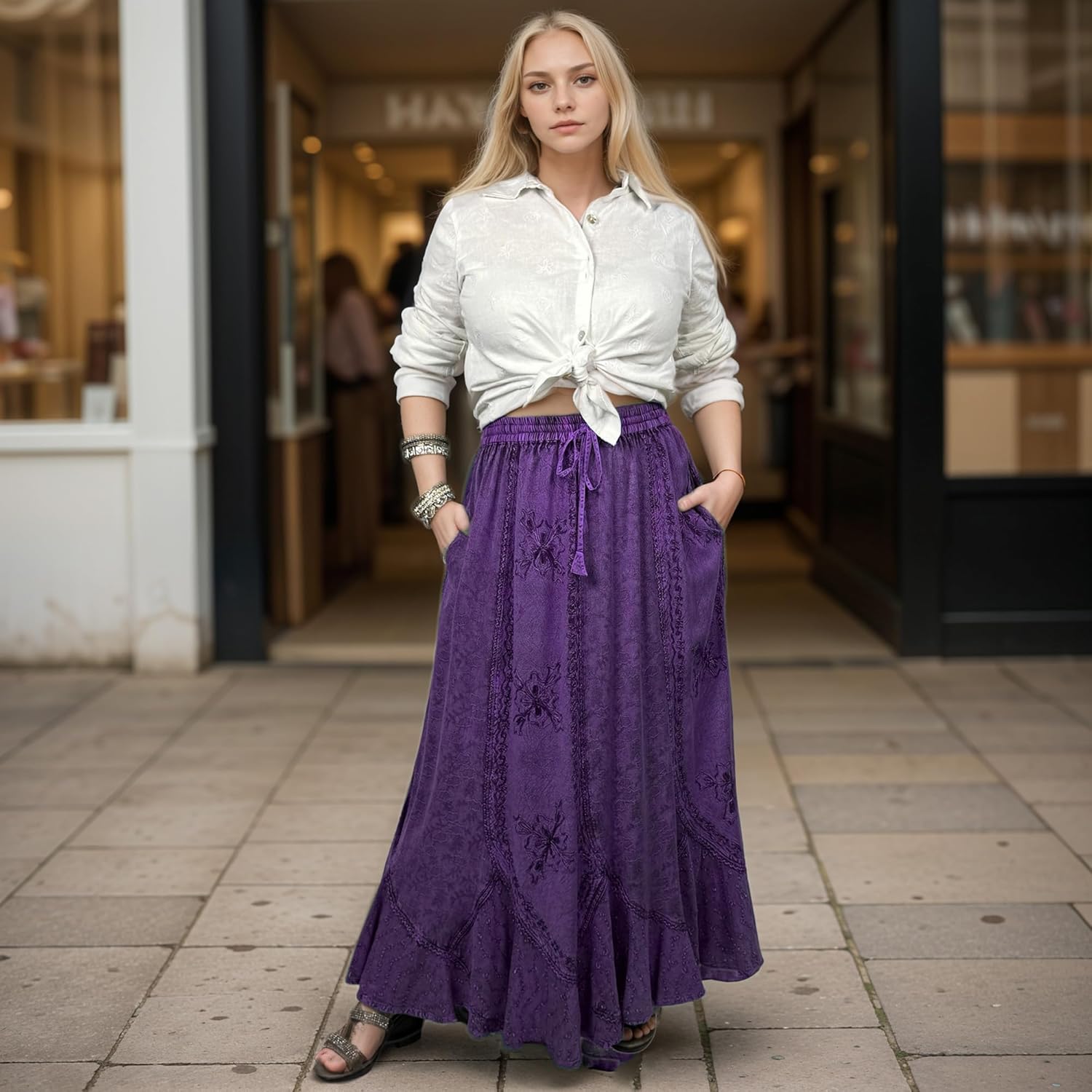 Agan Traders 2026 Maxi Skirts for Women - Medieval High Waisted Womens Skirts - A Line Drawstring Embroidered Long Skirt