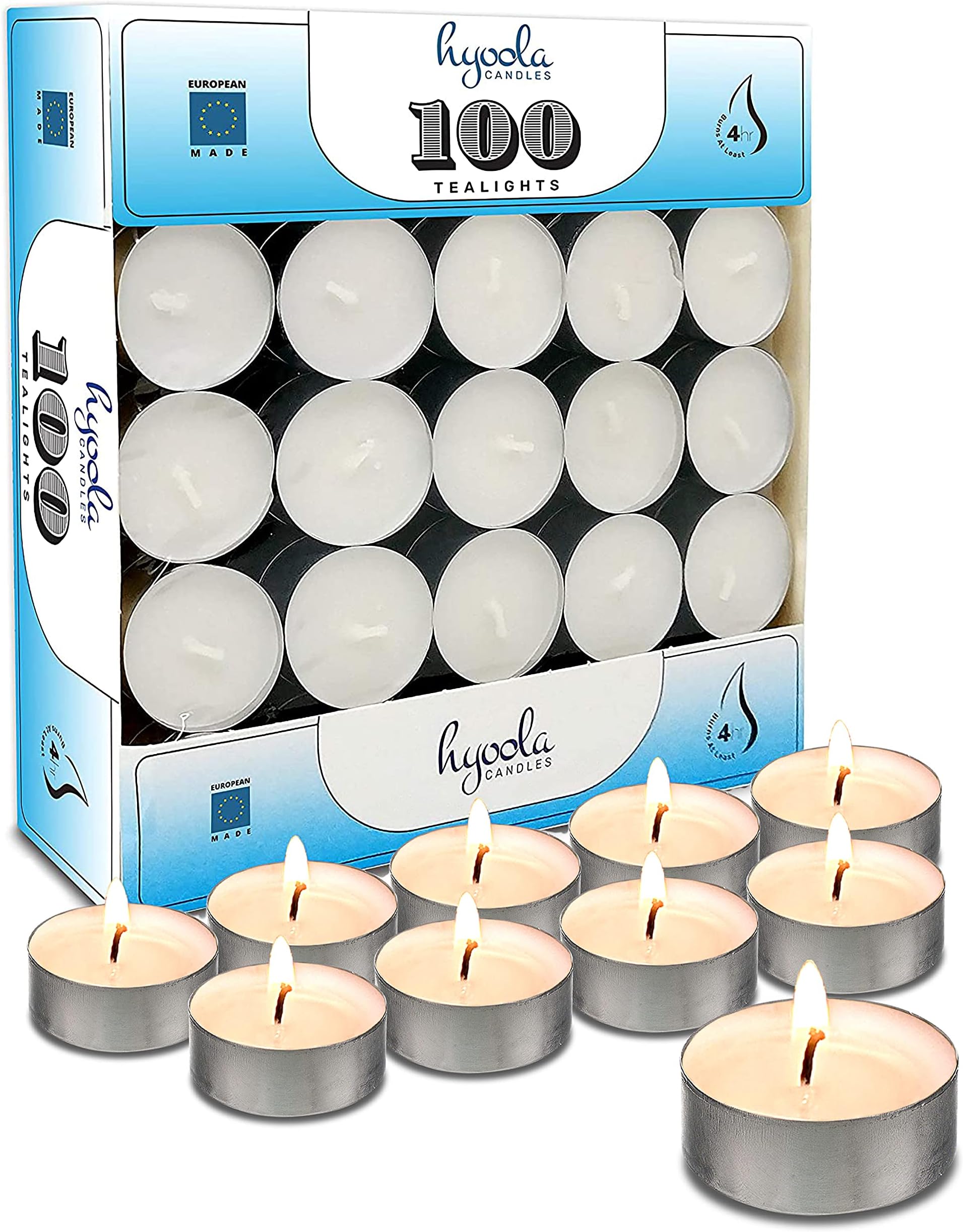 Tea Lights Candles - 100 Bulk Candles Pack - Natural Palm Oil Tea Light - European Quality White Unscented Tealight Candles - 4 Hour Burn Time