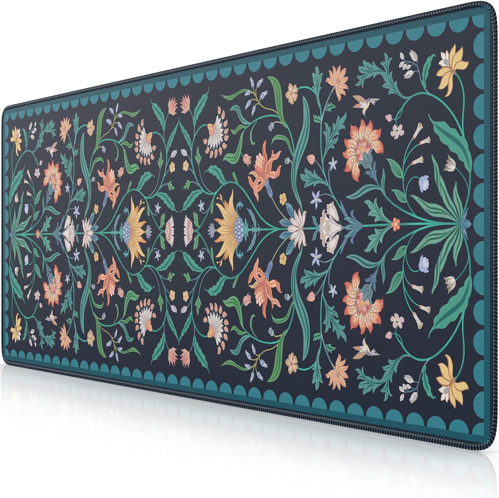 iLeadon Large Mouse Pad for Desk, Computer Cover Mat with Smooth Lycra Surface, Floral Desk Mat for Keyboard for Office, Home, Navy Blue