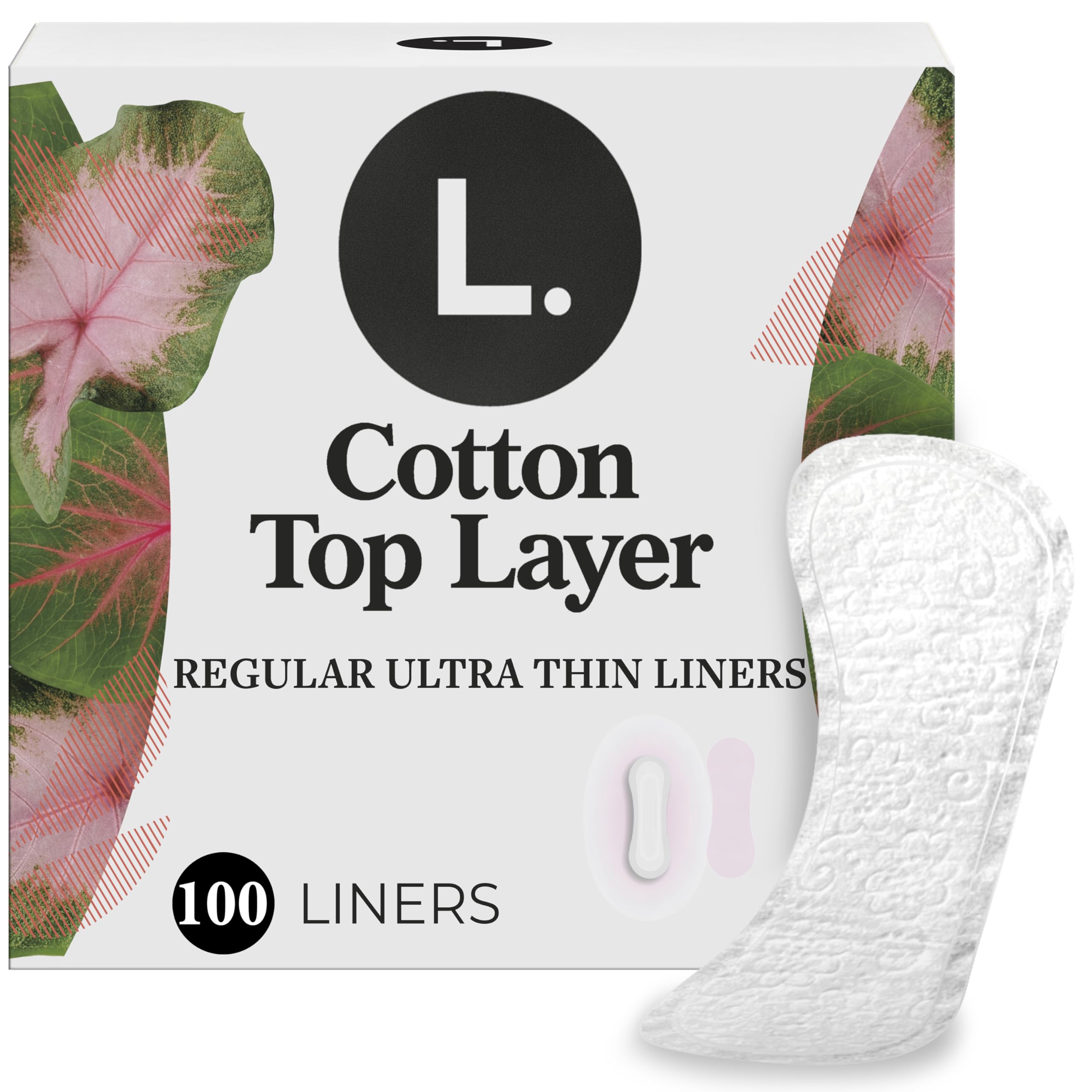 L. Ultra Thin Liners for Women, Regular Coverage, Organic Cotton Top Layer, Unscented Pantiliners, 100 Count