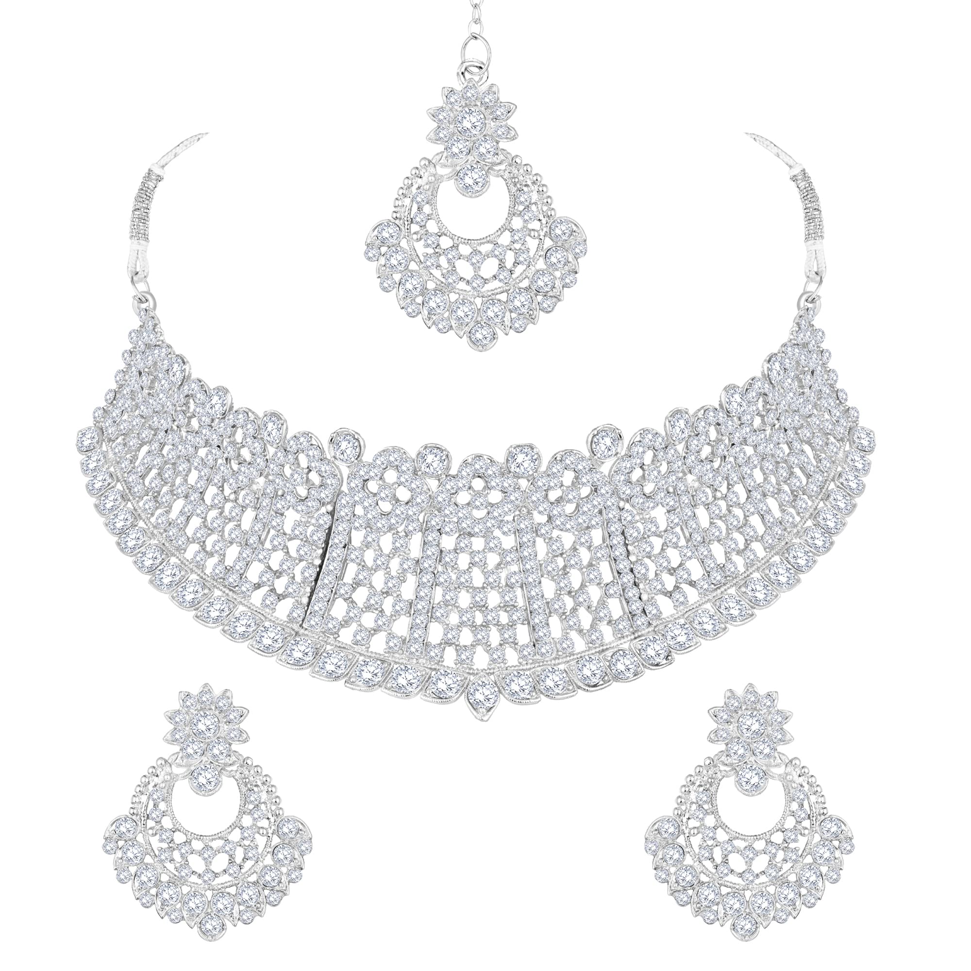 Shining Diva Fashion Diamonds Studded Silver Plated Latest Stylish Traditional Choker Necklace Jewellery Set for Women (rrsd13666s) (B0BMQ2SY9F) Amazon Price History, Amazon Price Tracker