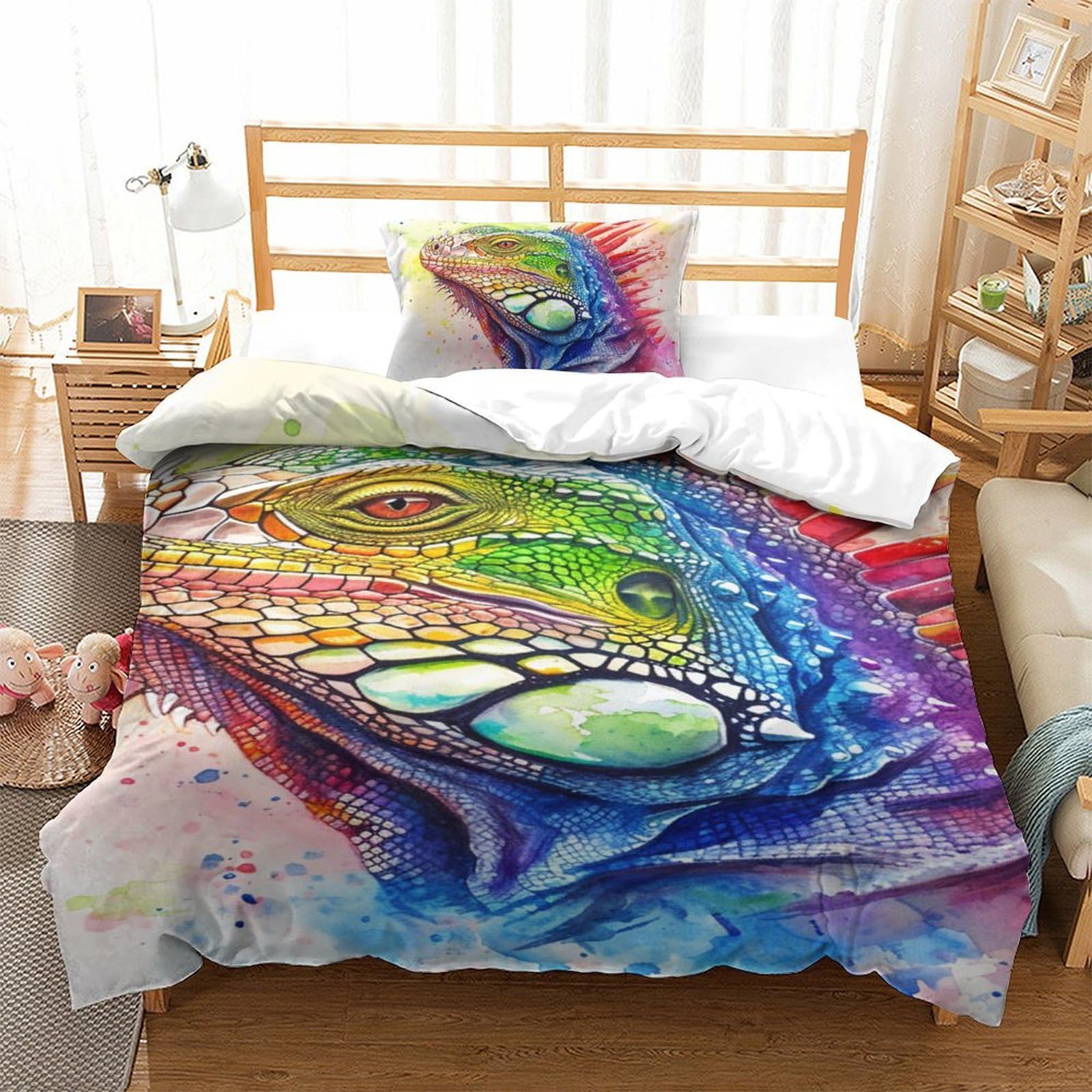 Housse de couette lézard microfibre respirante et super douce 2 pièces pour lit une place