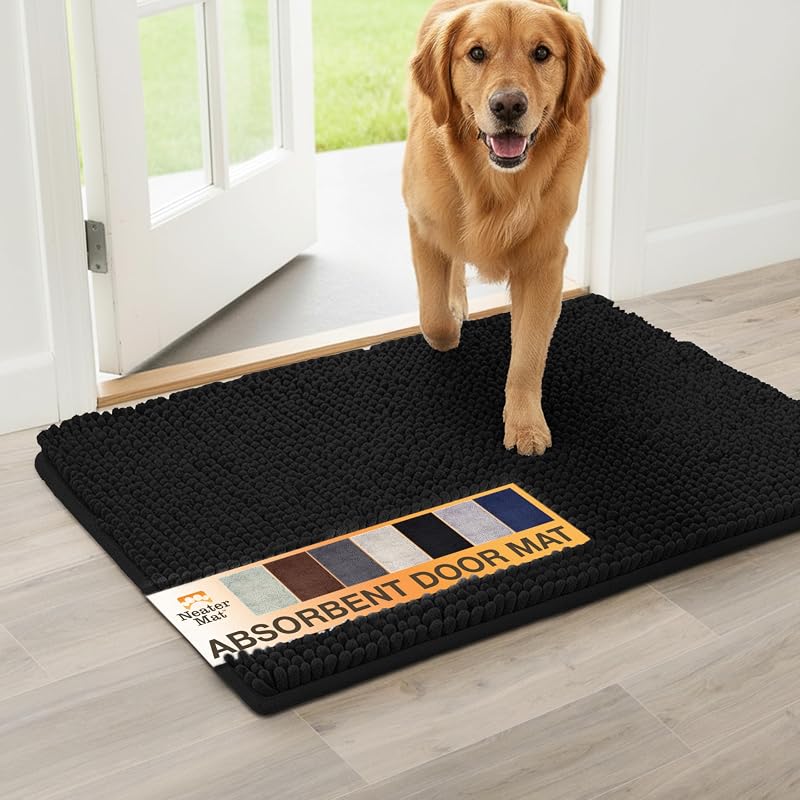 Tapete para Cães de Chenille Superabsorvente Neater Pets Muddy Paws, Antiderrapante e Lavável – Preto, 60,96 x 43,18 cm