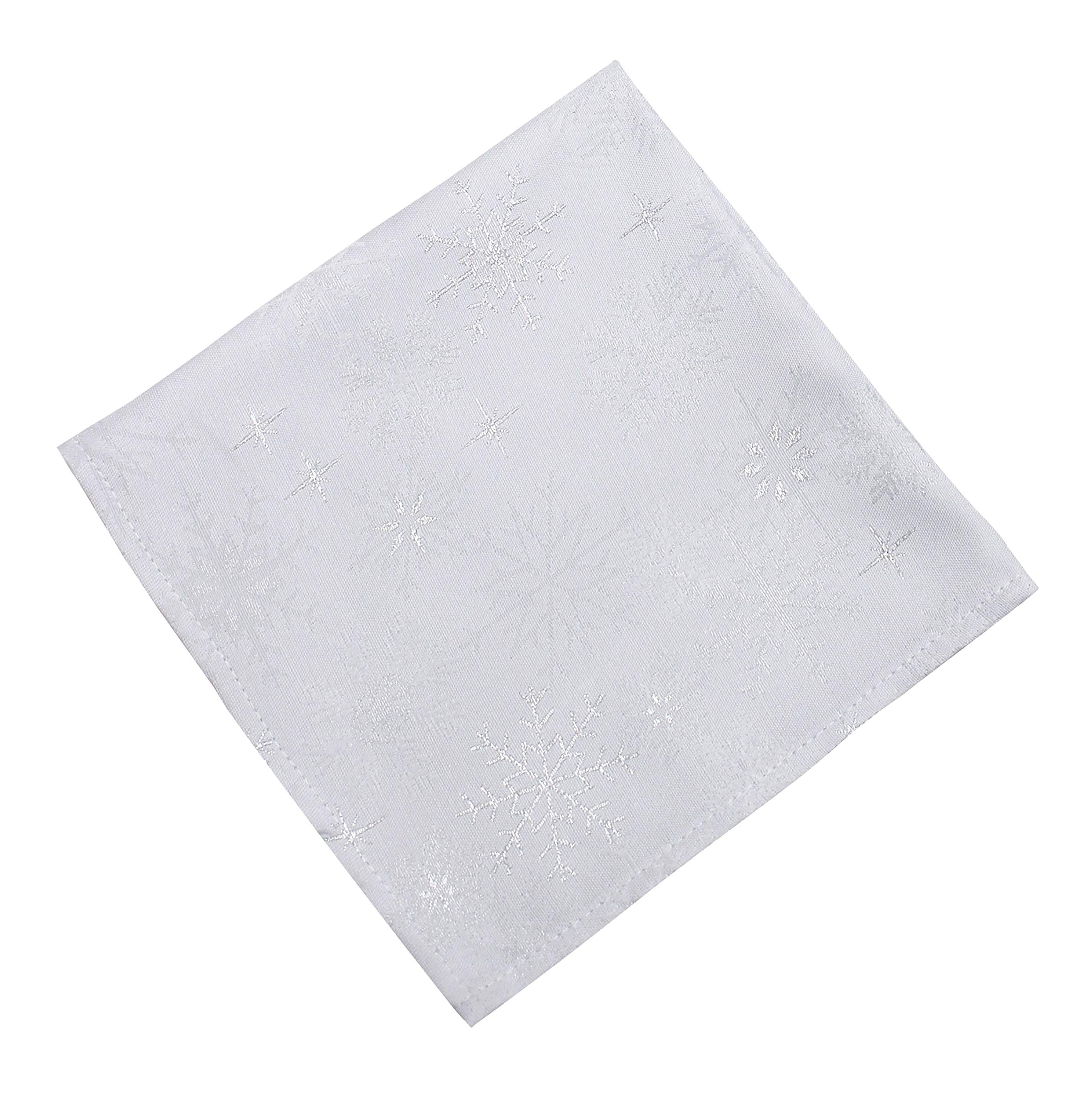 Peggy Wilkins White/Silver Snow Crystal Sparkly Snowflakes Christmas Jacquard Napkins 45Cm X 45Cm ()