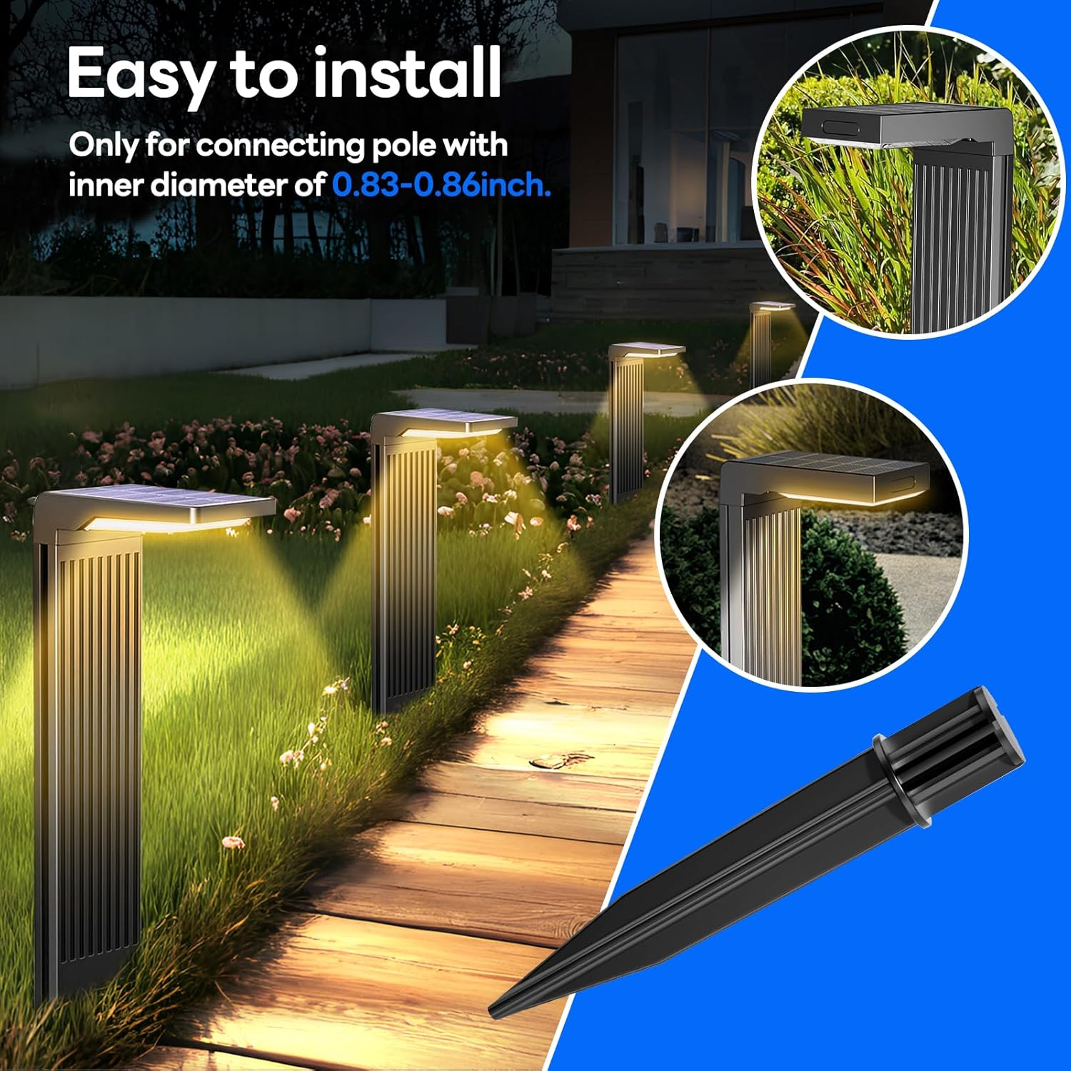 8 Pack Reinforced Ground Stakes, 0.83" x 8.27" Solar Lights Spikes, ABS Plastic Replacement Nails for Solar Pathway Lights Spot Lights Torch Lights Garden Lights - Image 5