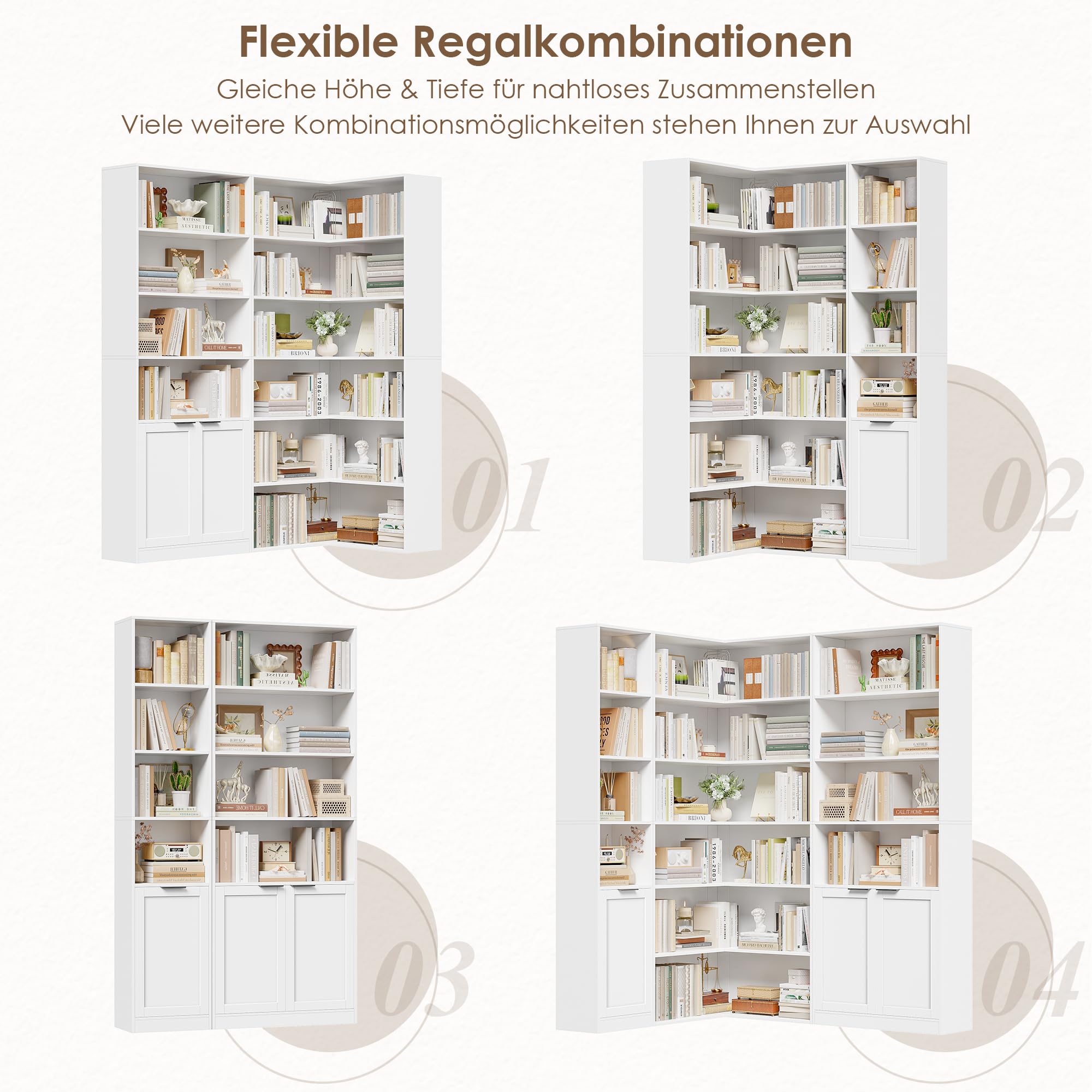 FirFurd Eckregal Bücherregal Eckschrank mit 6 Ebenen 60x60x186,4 cm weiß