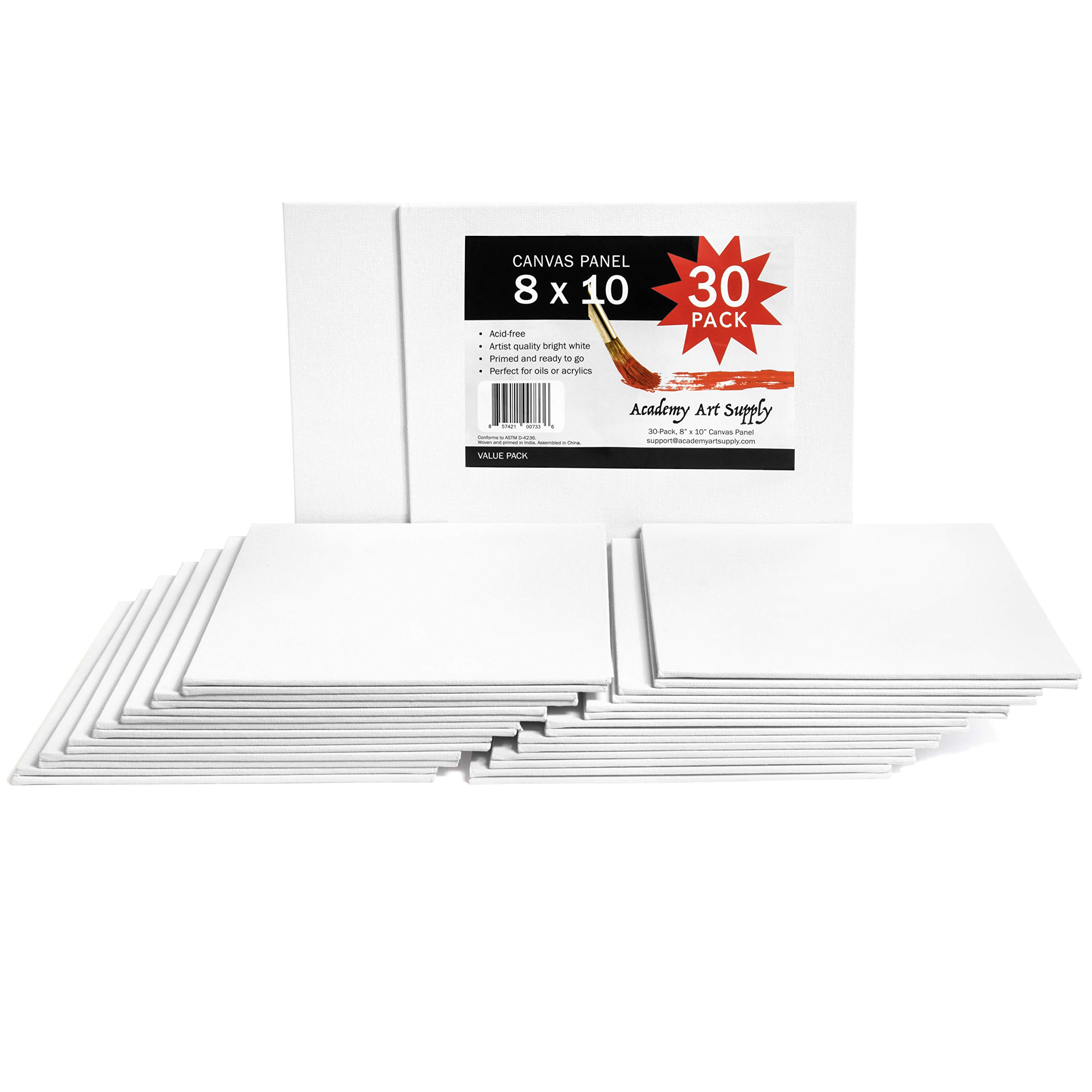 Academy Art Supply Canvases Panels 8 x 10 inch - 100% Cotton Artist Blank Canvas Board for Painting, Pre-gessoed, Primed, Acid-Free Blank Canvas, Perfect for Acrylic and Oil Painting, Pack of 30