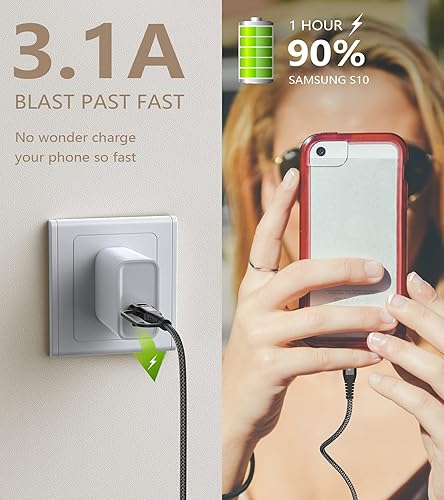 Miniatura 5 de Cable USB C a USB C 2 unidades, 6.6 pies PD 60W iPhone 15 cargador 2 en 1 USB tipo AC a tipo C cable trenzado de nailon para iPhone 15 Plus 15 Pro