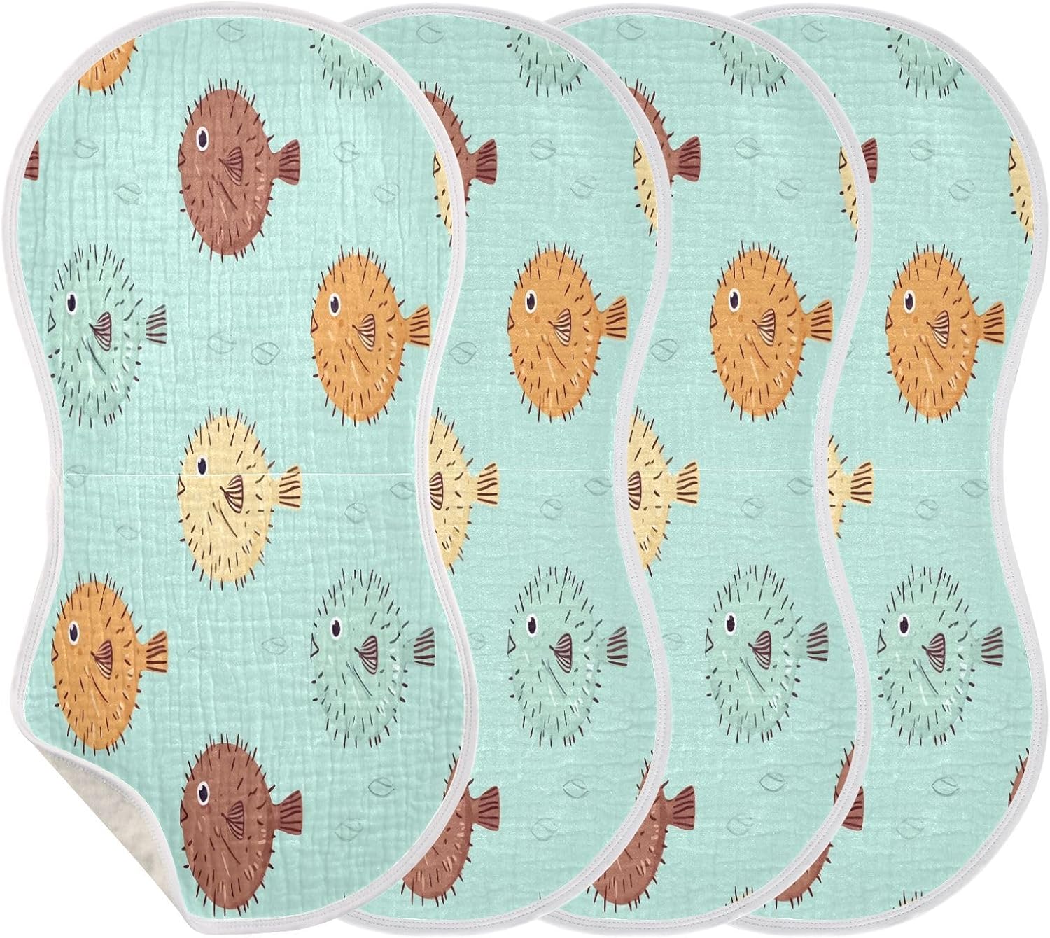 Pattern Cute Fugu Baby Burp Cloths -4Pcs Soft Absorbent Muslin Washcloths Bibs Face Towel for Newborn Boys Girls 22 x 11 Inch