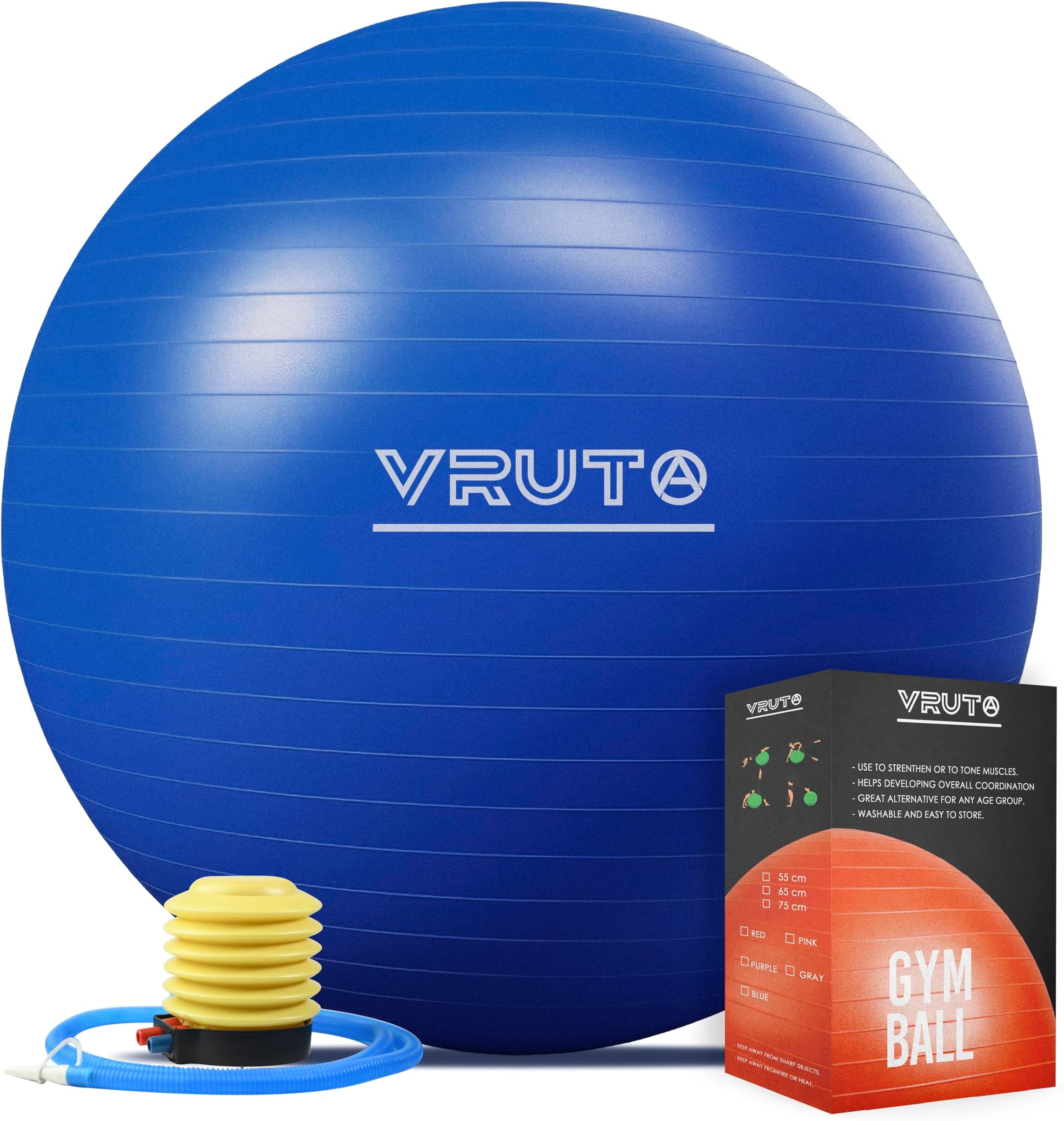 Vruta Gym Ball & Exercise Ball for Fitness, Stability, Gym, Balance Ball & Yoga Ball, Balance Stability Training, Birthing Ball for Pregnancy Ball with Foot Pump (65 CM)