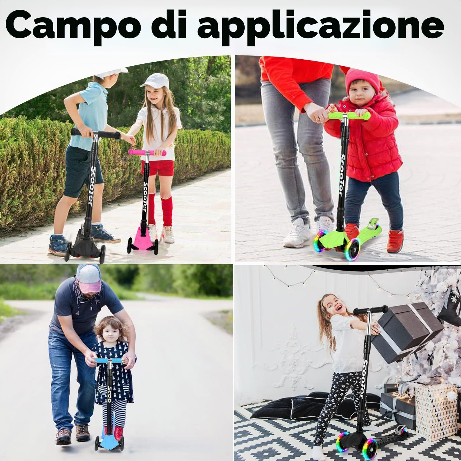 Sonnewelt Monopattino pieghevole per bambini, con 3 ruote a LED e manubrio regolabile in altezza, freni posteriori, fino a 50 kg, per scooter bambini dai 3 ai 14 anni