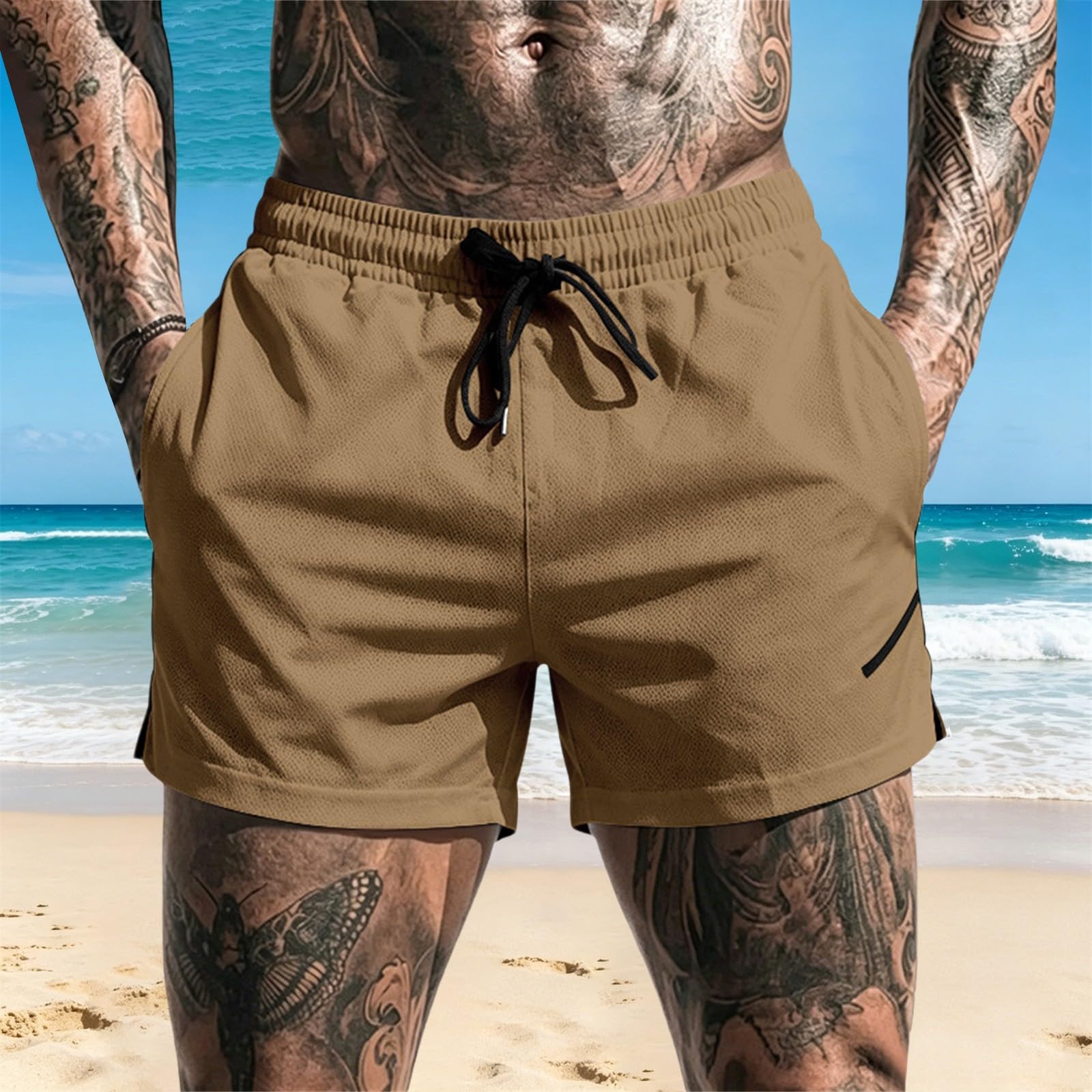Pantaloncini sportivi da uomo elasticizzati: pantaloni corti ad asciugatura rapida | Pantaloncini da corsa traspiranti, vestibilità ampia, vita elasticizzata, con coulisse, gamba dritta, per jogging