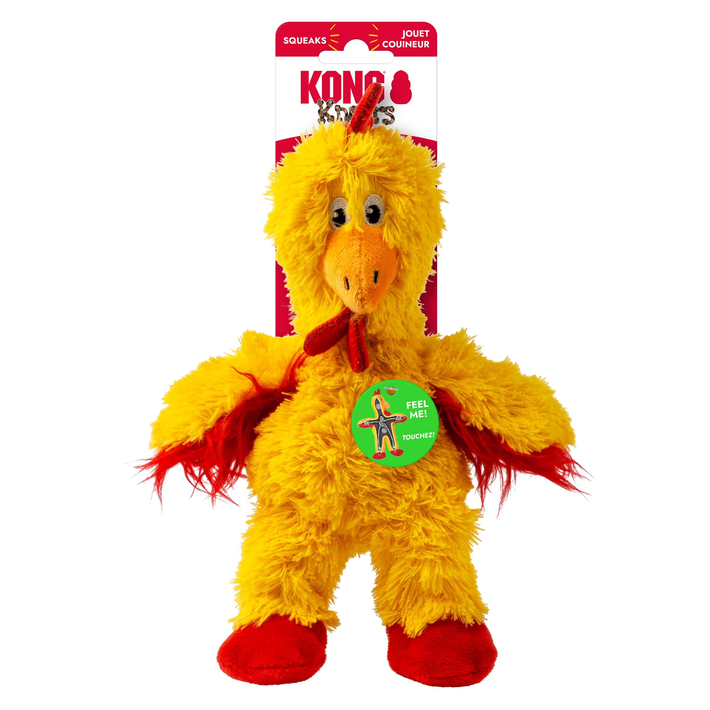 KONG Knots Chicken Dog Toy – Internal Knotted Rope & Dual Squeakers – Durable Plush with Minimal Stuffing, Indoor/Outdoor Chew & Tug Toy (Medium Large Dogs)