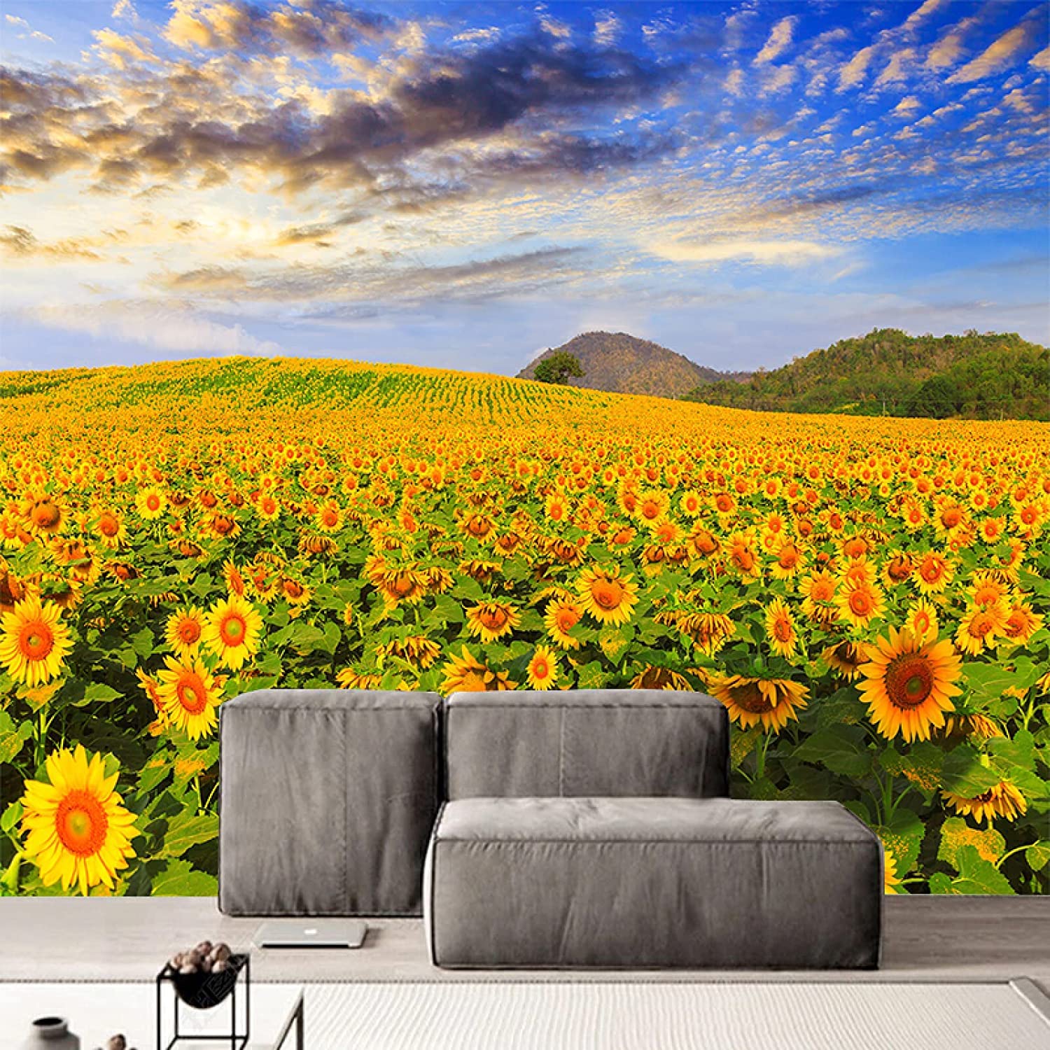 Amazon | 牧歌的なひまわりの花 壁紙 3D 寝室の壁紙壁画自己粘着