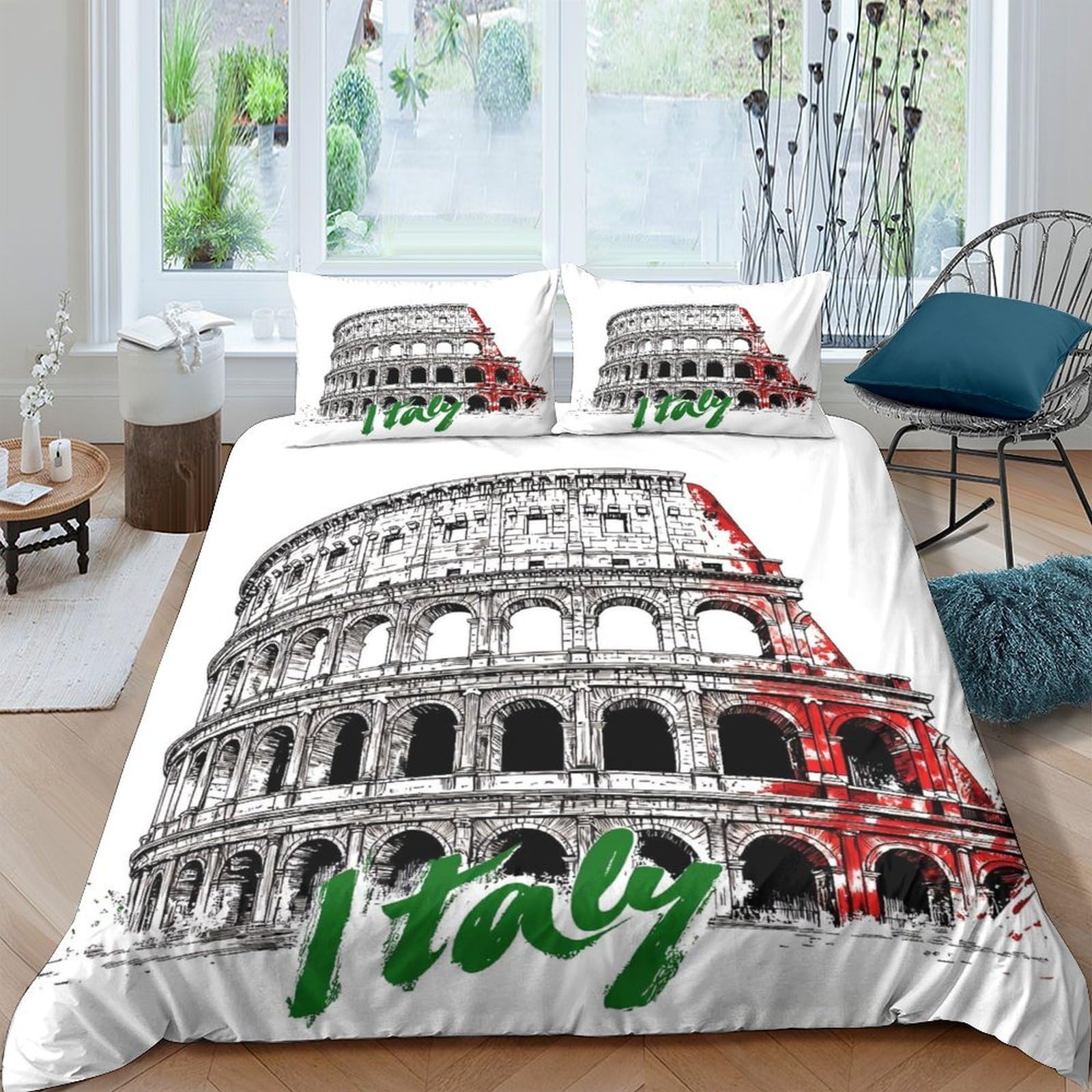 Ctjqhvkz Style-7 3D Printed Colosseum Italy Fitted Sheet Microfiber Soft Roman Landmark Bed Cover For Bedroom Guest Room Decor Single（135X200cm）
