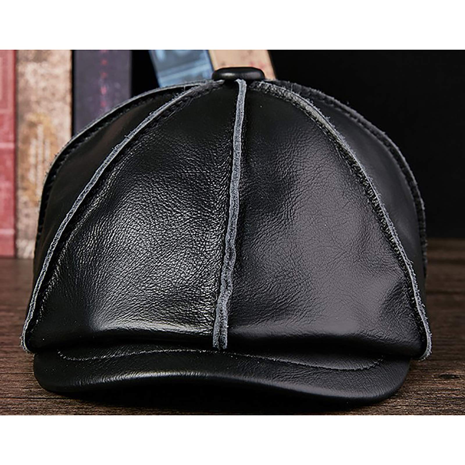 Cappelli Invernali, Berretto da Uomo in Pelle, Berretto da Baseball in Pelle di Mucca, Berretto Piatto, Cappello da Golf Vintage Invernale(Black-59-60cm)
