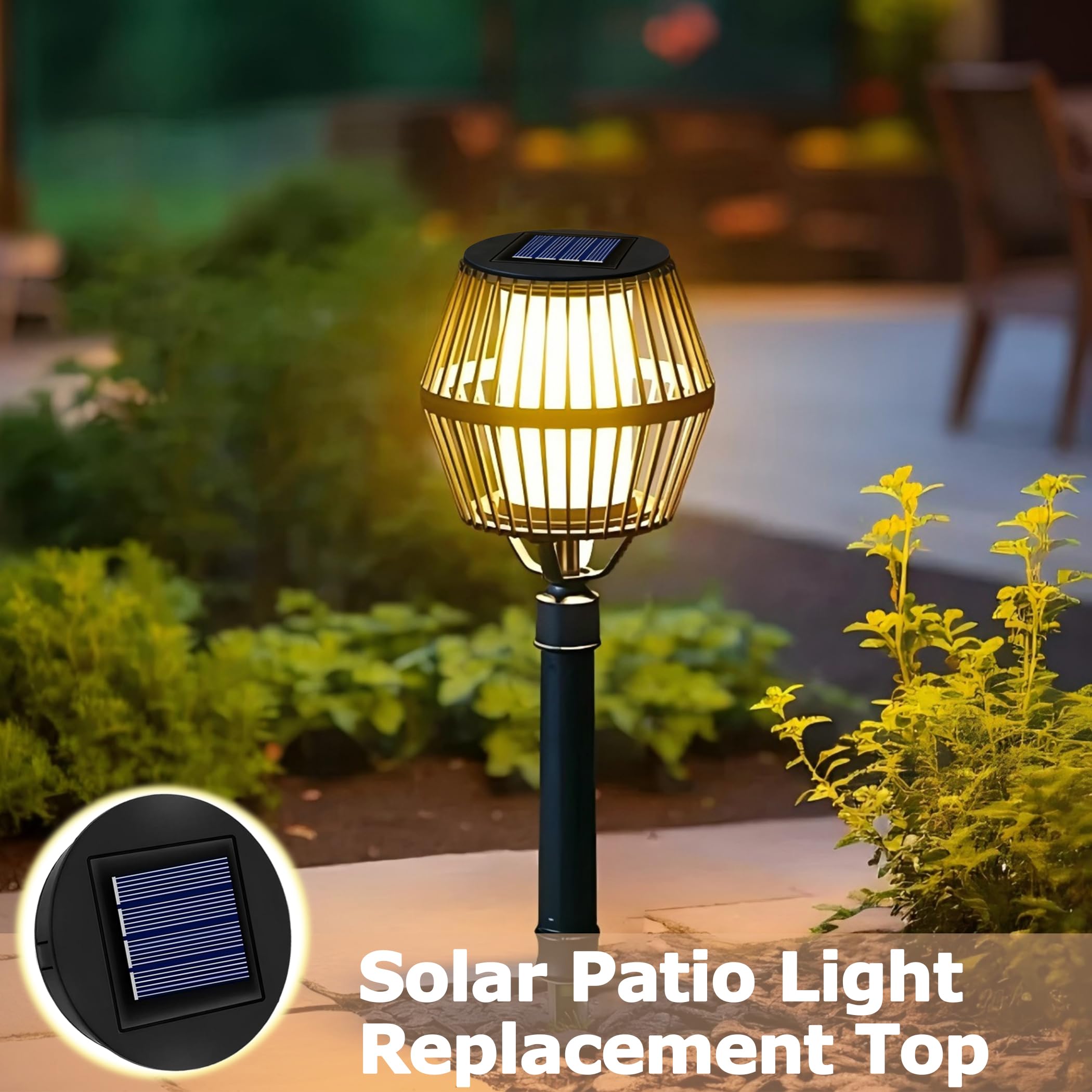 Solar Light Top 8cm for Outside Lanterns, 1.2V 600mAh, IP44 Solar Panels With Warm LED Light, Replacement Unit for Garden Lantern Lamp, 2PCS — view 9