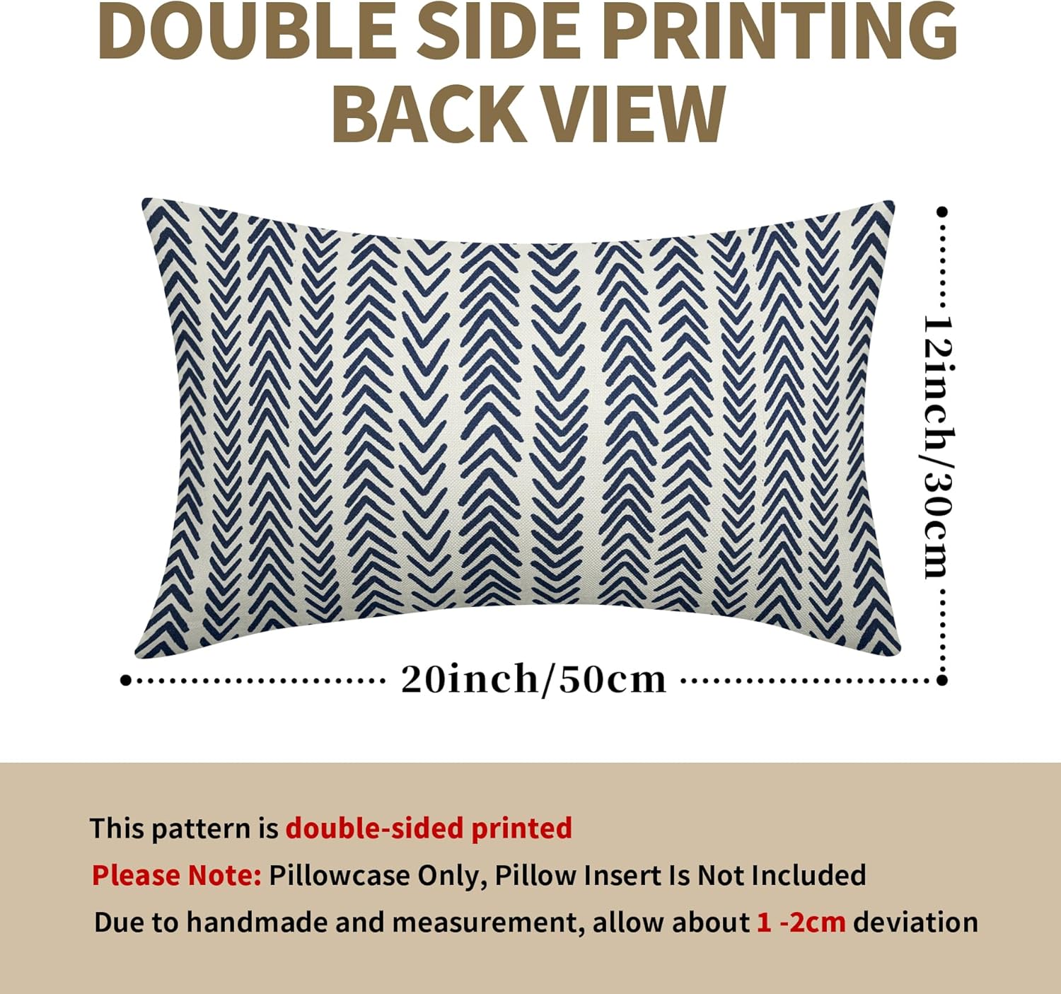 Indigo Blue Herringbone Pillow Covers 12x20 Inch Set of 2 Navy White Boho Bohemian Ethnic Geometric Throw Pillows Modern Cotton Linen Cream Cushion Case Farmhouse Home Decor For Sofa Couch Outdoor - Image 3