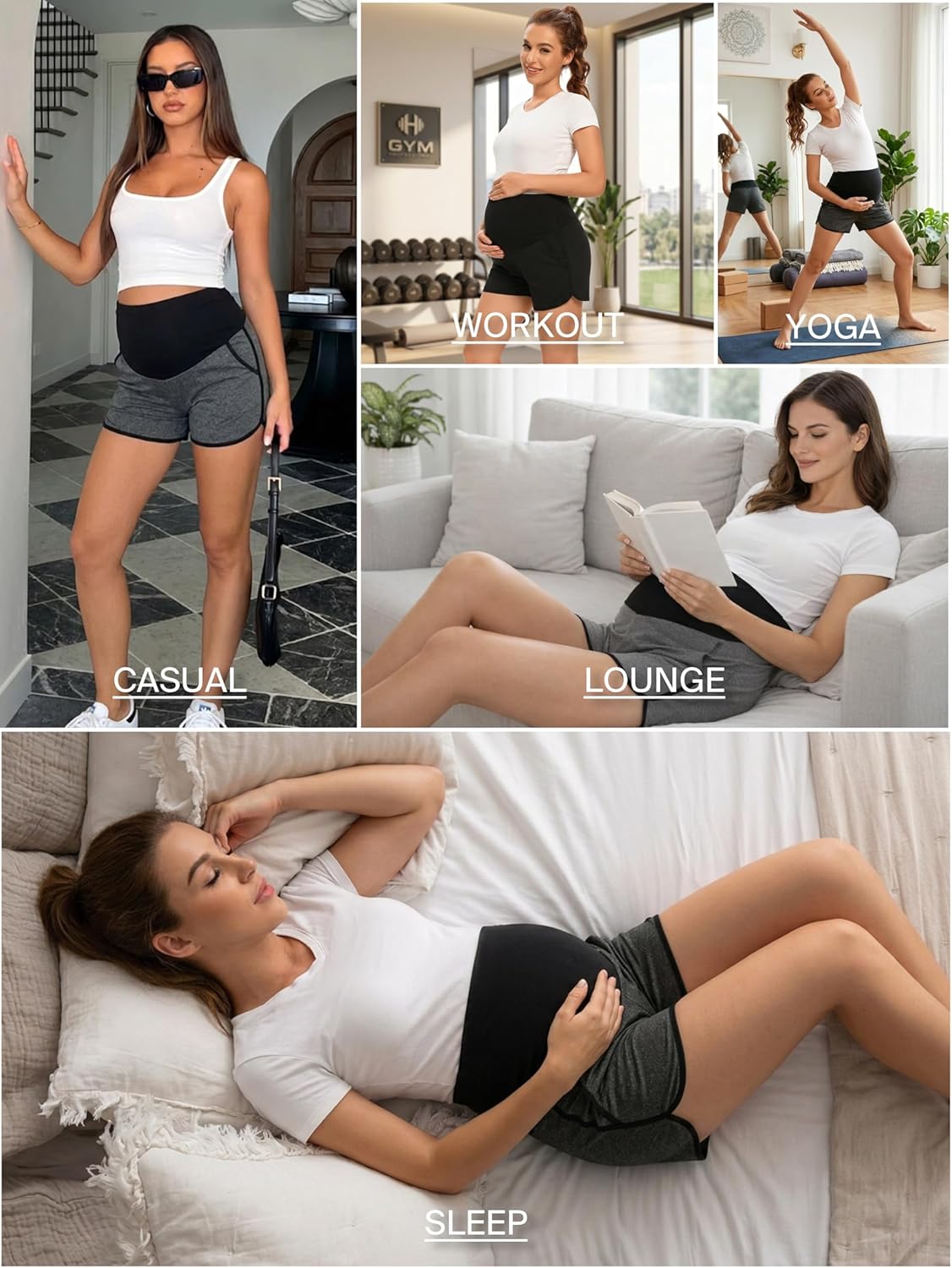 Ecavus 3 Pack Women's Maternity Shorts Workout Stretchy Lounge Sports Yoga Over Belly Pregnancy Shorts for Women with Pockets