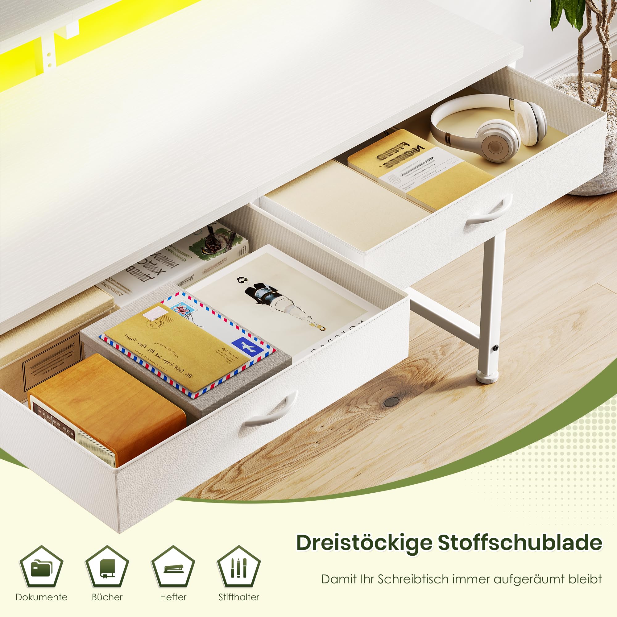 100 x 49.5 cm Schreibtisch mit LED für Studieren, Homeoffice, Gaming