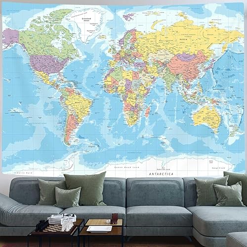 Miniatura 9 de ICTEISOM Tapiz de mapa del mundo para colgar en la pared, mapa del mundo con tapices educativos nacionales, decoración de habitación, póster de mapa