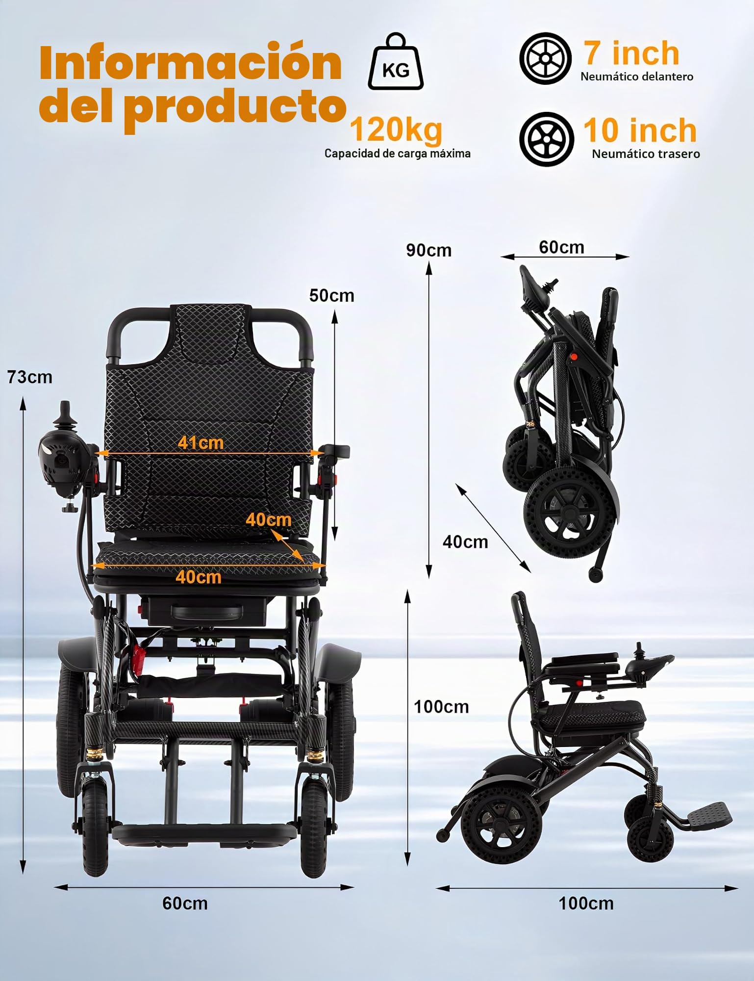 Silla de ruedas eléctrica ligera, 21.5 kg, silla plegable para adultos, motores duales, plegable inteligente, scooters de movilidad para mayores, todo terreno