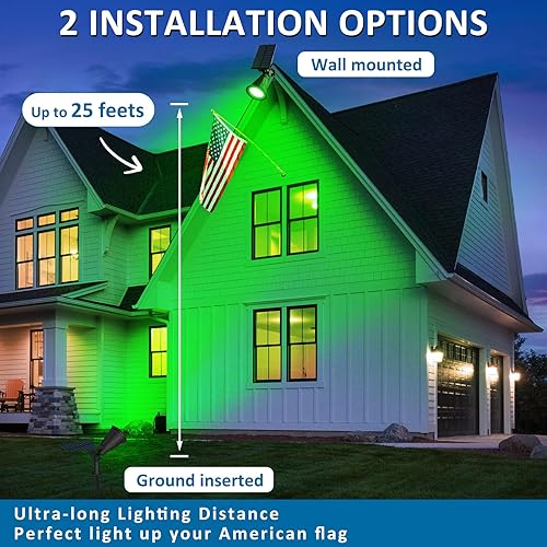 Miniatura 3 de T-SUNUS Paquete de 4 focos solares verdes para paisaje, luces solares IP65 impermeables con 4 luces LED de pared, luz de seguridad de