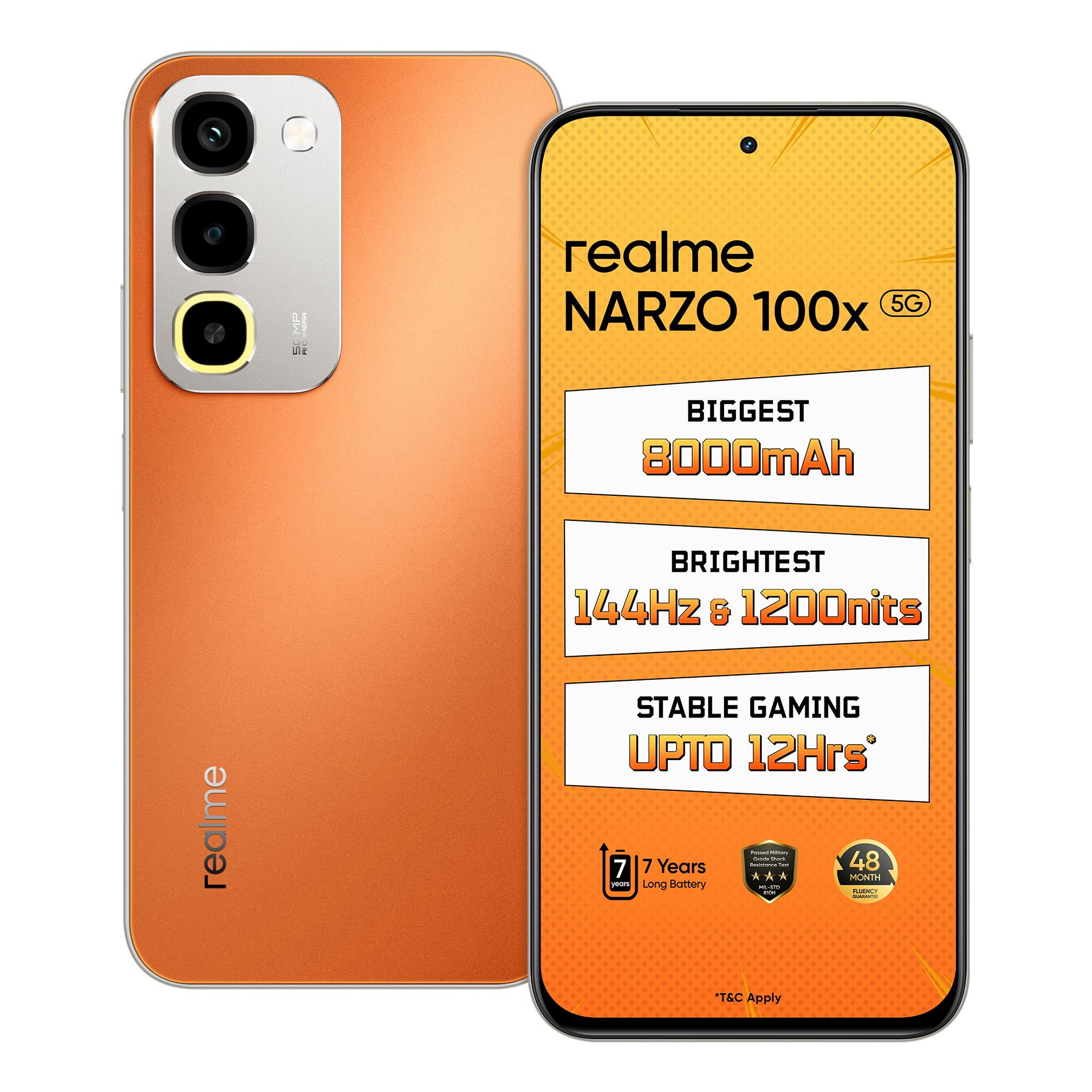 realme NARZO 100x 5G (Flash Orange,4GB+128GB) | Biggest 8000mAh Battery | 45W Fast Charge | 144Hz, 1200nits Bright Display | 7 Years Battery Health | Military-Grade Resistance | 48-Month Fluency-image-28