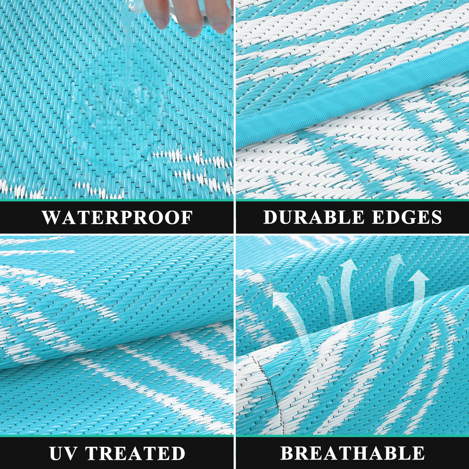 Pauwer Tappeto da esterno impermeabile, 1,5 x 2,3 m, reversibile, in plastica, per esterni, patio, campeggio, camper, patio, picnic, cortile, terrazza, balcone, portico