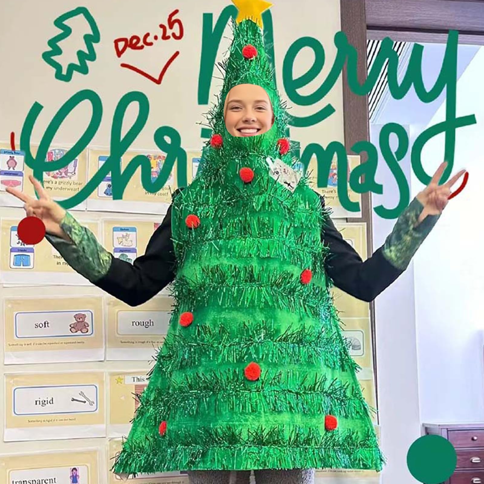 Lshyuehao Christmas Tree Costume Elf Costume Dress Adult Green Tree Cosplay Costumes Christmas Tree Hooded Dress (B-Green, One Size) - Image 3