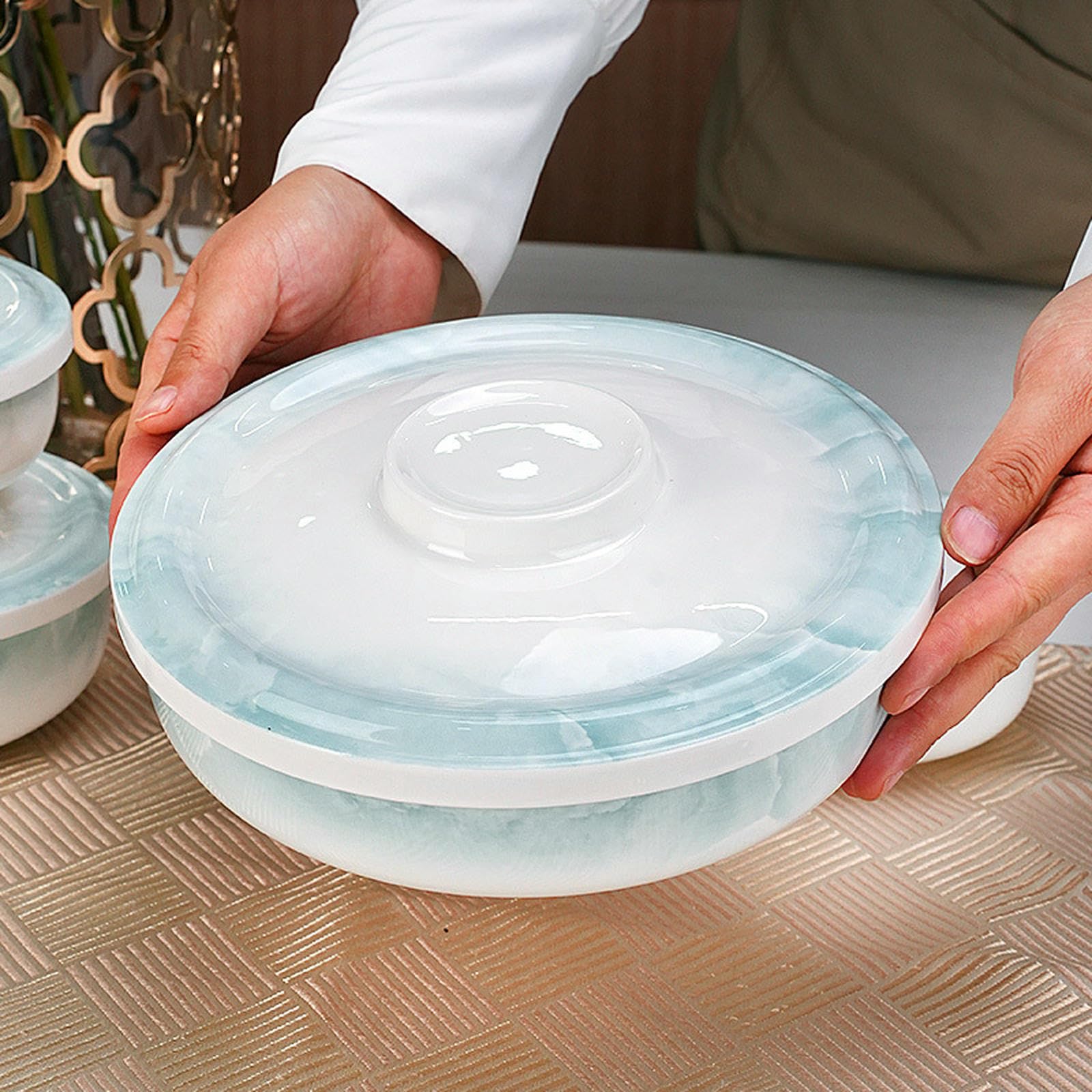 Cuenco de cerámica con diseño de piedra redonda para el hogar, cubierto delicado, para conservación de huevos al vapor, combinación de tres piezas