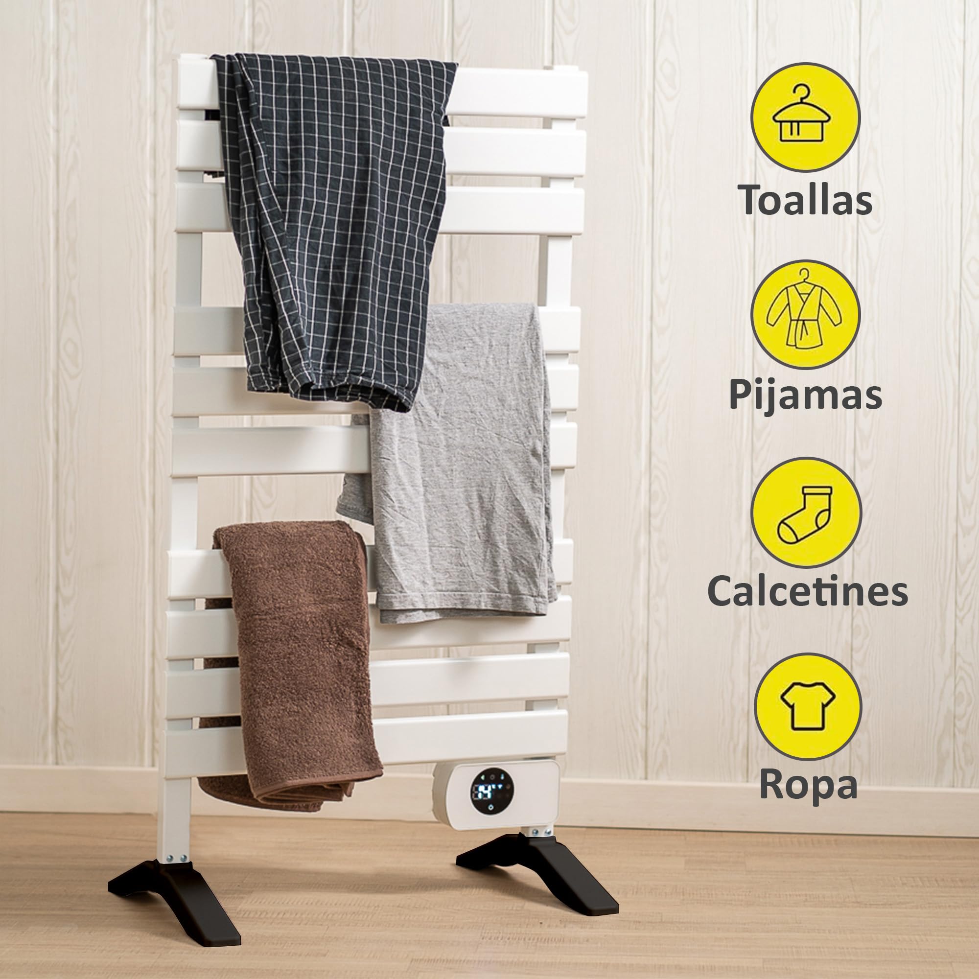 ECODE® Toallero Electrico de Baño con WiFi y Patas, Programable, Pantalla LED, Secatoallas, Control App Tuya - Radiador Secador Calienta Toallas con Termostato, Protección IP24, 500W, Blanco