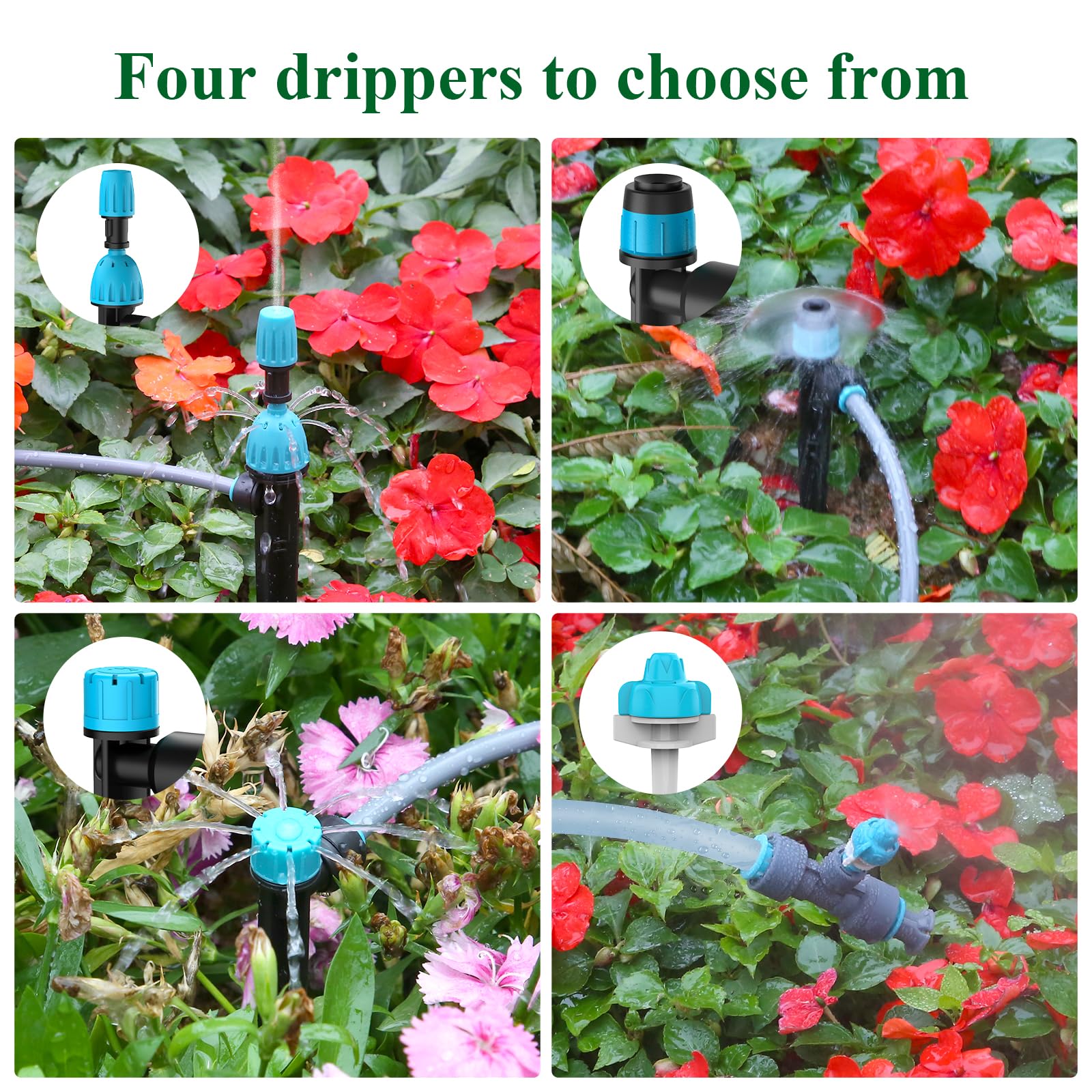 Kit de Sistema de Riego por Goteo con Temporizador Automático de Agua de 2 Zonas con Pantalla LCD,Temporizador de Riego con Nuevo Conector Rápido Antifugas para Jardín,Césped
