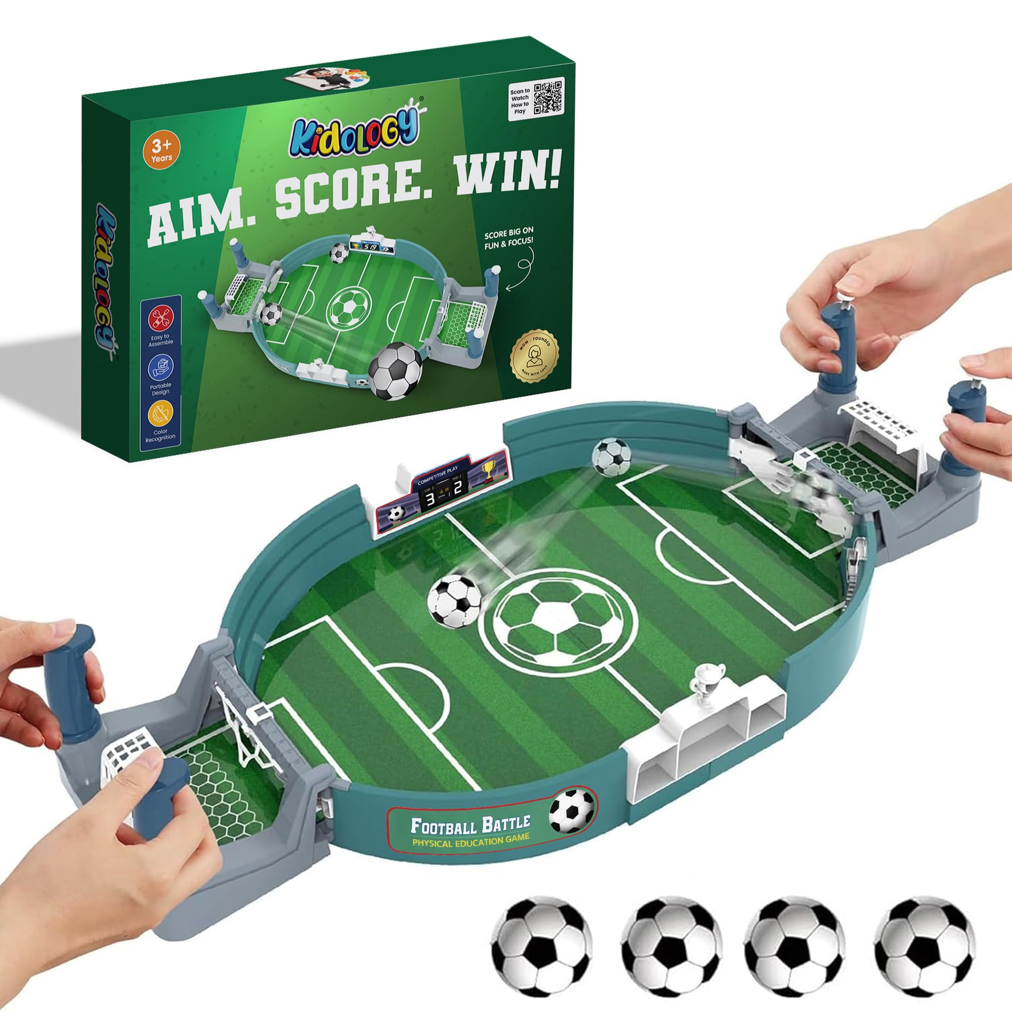 Kidology Football Table Interactive Game for Kids | Indoor Mini Football Board Game 2 Players | Portable Table Football Soccer Game Set with Balls, Goals & Controllers | Fun Sports Toy & Gift for Kids-image-31