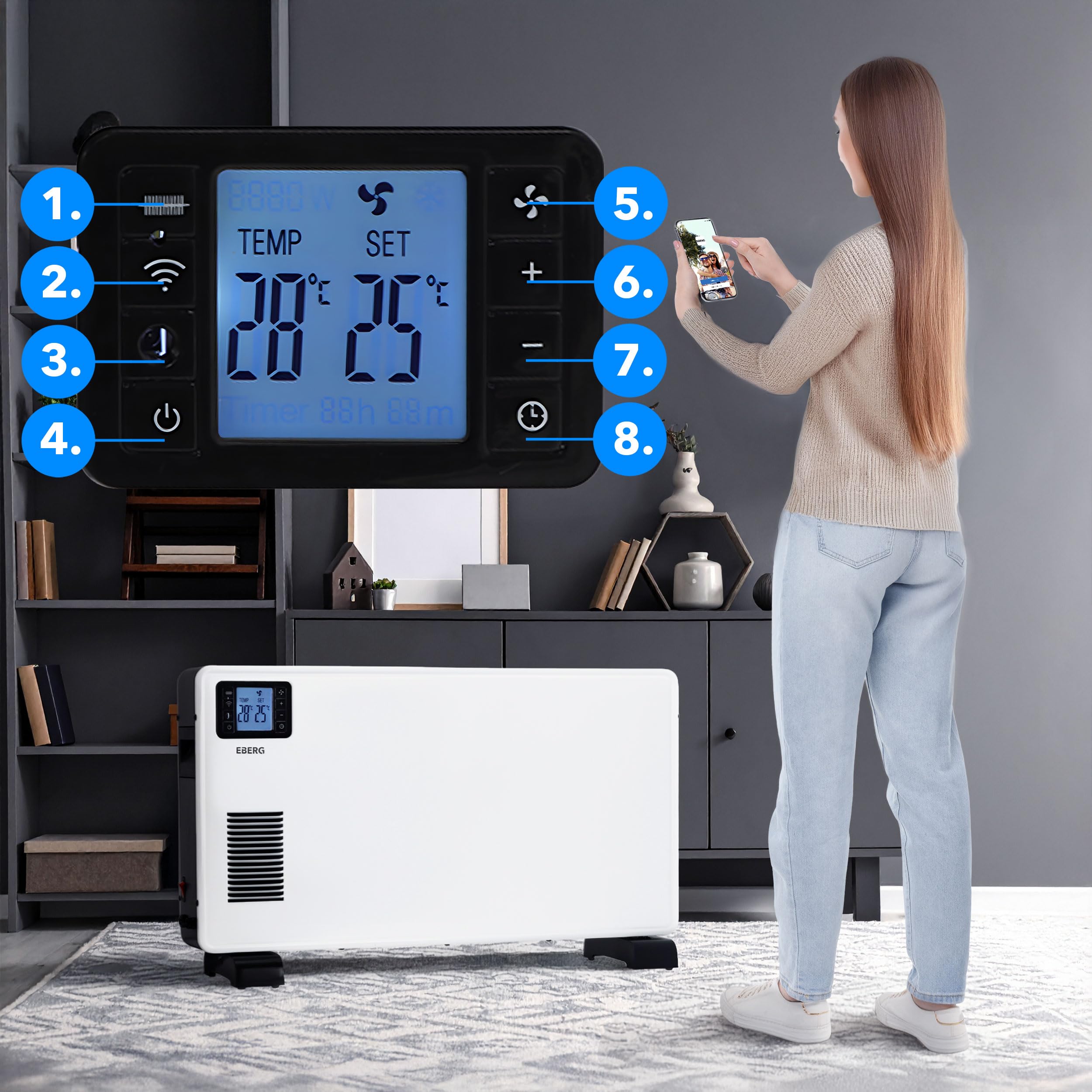 EBERG Grzejnik elektryczny konwektorowy CONVY 2300W energooszczędny WiFi
