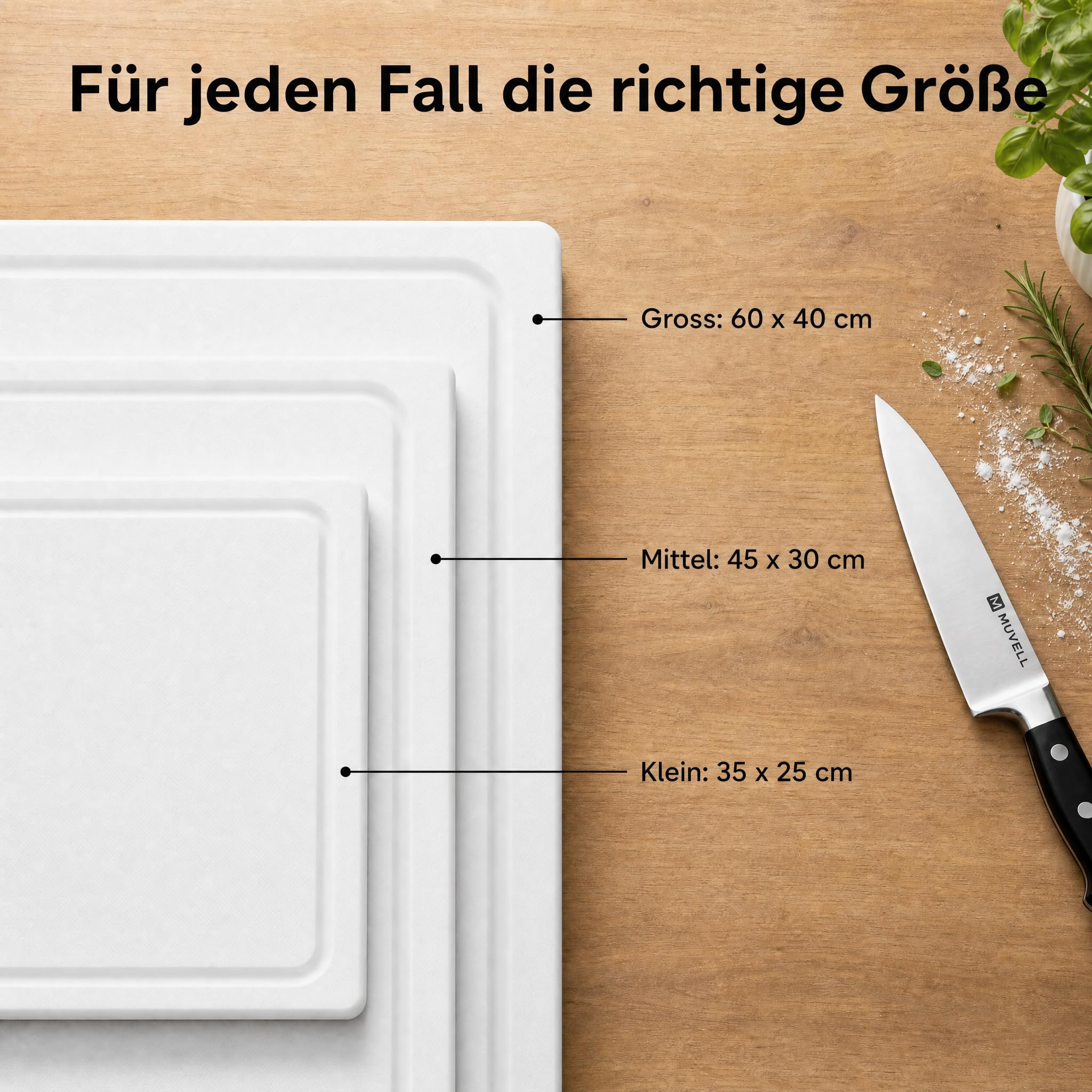 stabiles Schneidebrett Kunststoff | Weiß, 60x40x2 cm | Spülmaschinenfest, EXTRA dick, messerschonend | Farben & Größen auswählbar | HACCP Brot & Käse Küchenbrett | Schneidbrett mit Saftrille
