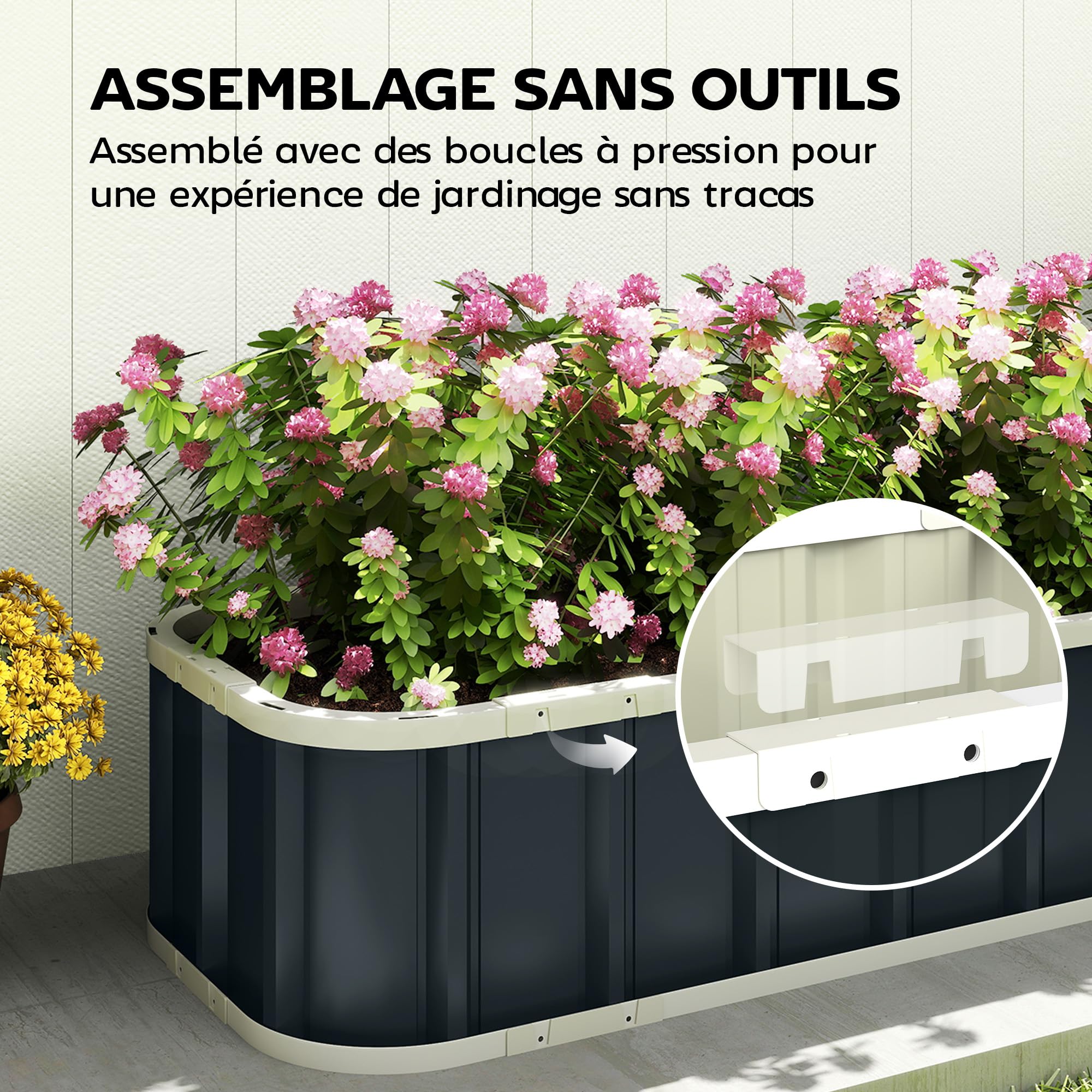 Outsunny Jardinière surélevée en Acier galvanisé, lit de Jardin avec Gants et Bords pliés, carré Potager de Jardin pour Fleurs, Herbes, légumes, 165 x 52 x 31 cm, Gris foncé