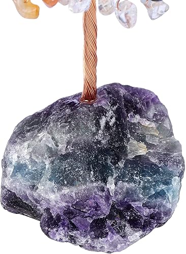 Miniatura 5 de Jovivi Árbol de cristal natural de 7 chakras, cristales curativos crudos, base de fluorita, árbol de dinero bonsái para el hogar, oficina,