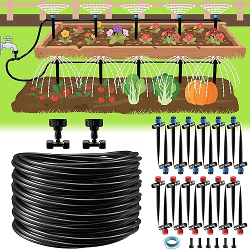 Sistema de riego por goteo de 118 pies, sistema de riego de jardín, kit de riego por goteo de conexión rápida para invernadero de lecho elevado de