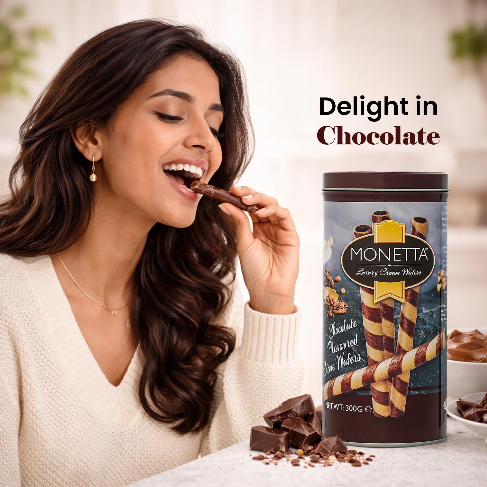 Monetta Chocolate Wafer Rolls 300g | Light & Crispy Wafer Sticks