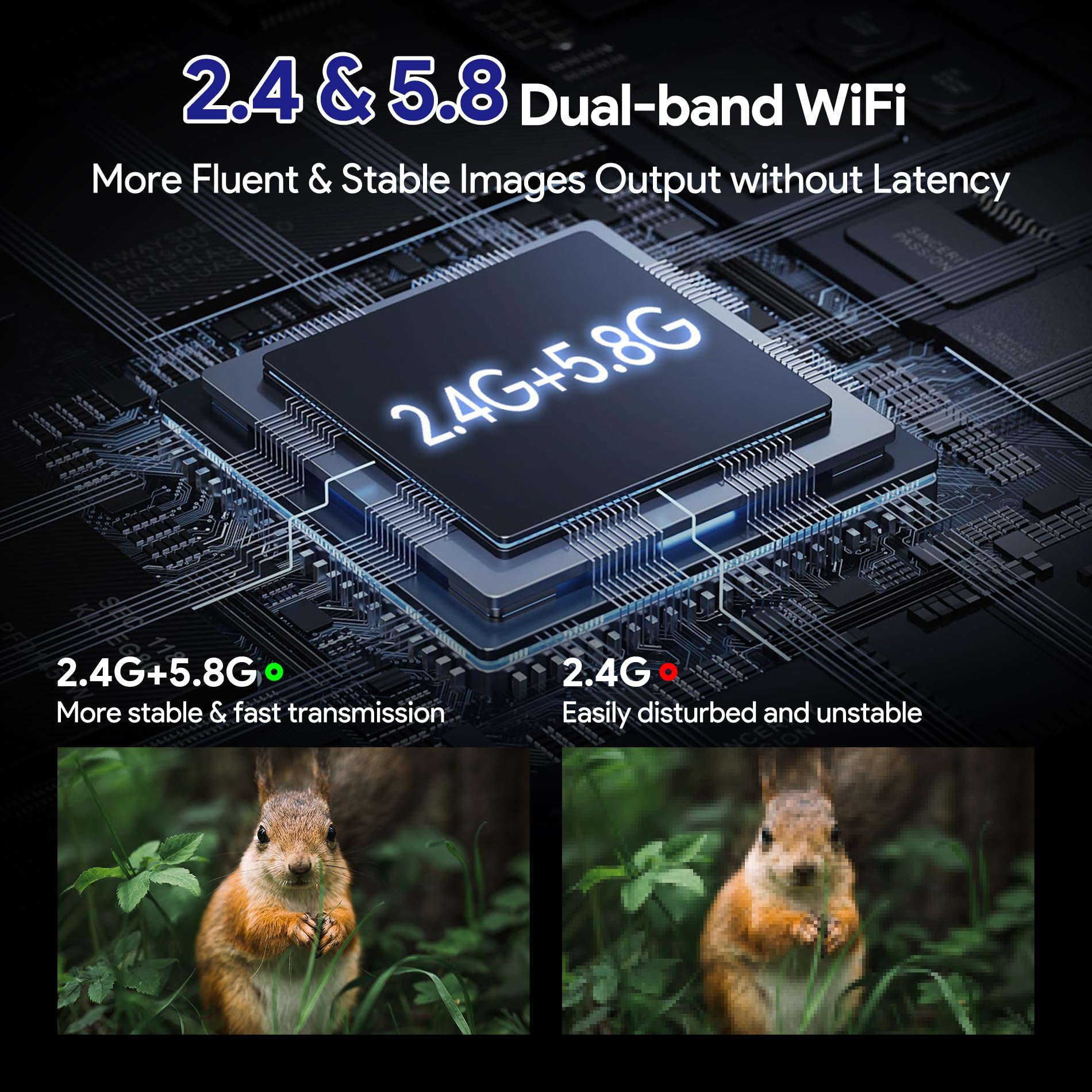 Bezprzewodowy nadajnik i odbiornik HDMI 4K przy 30 Hz, bezprzewodowy przedłużacz nadajnika HDMI z ekranem LCD, 3 trybami i niskim opóźnieniem 2,4 g/5,8 G i zasięgiem 50 m, do komputera PC/laptopa/DV